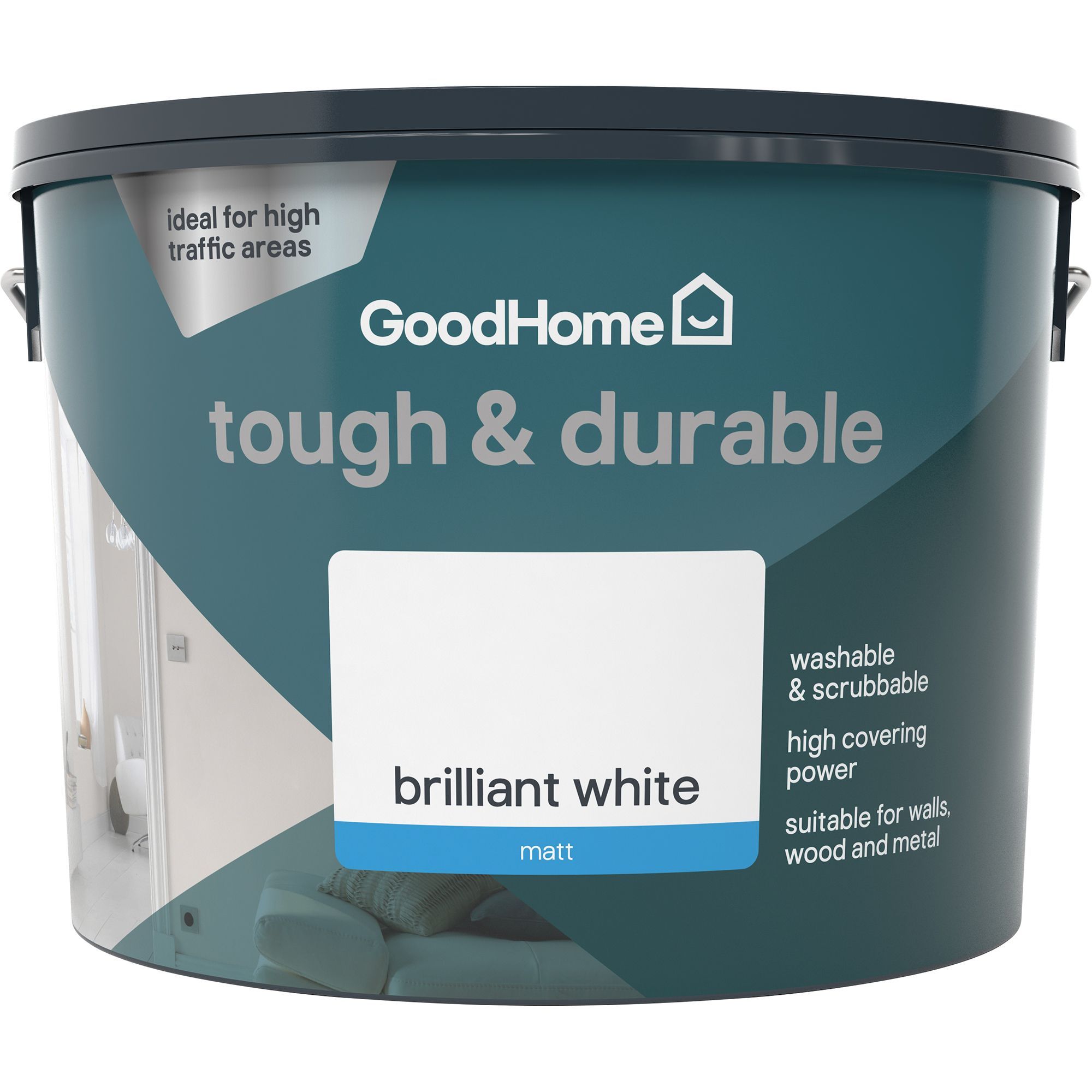 GoodHome Tough & Durable Brilliant white Matt Wall & ceiling Emulsion paint, 10L