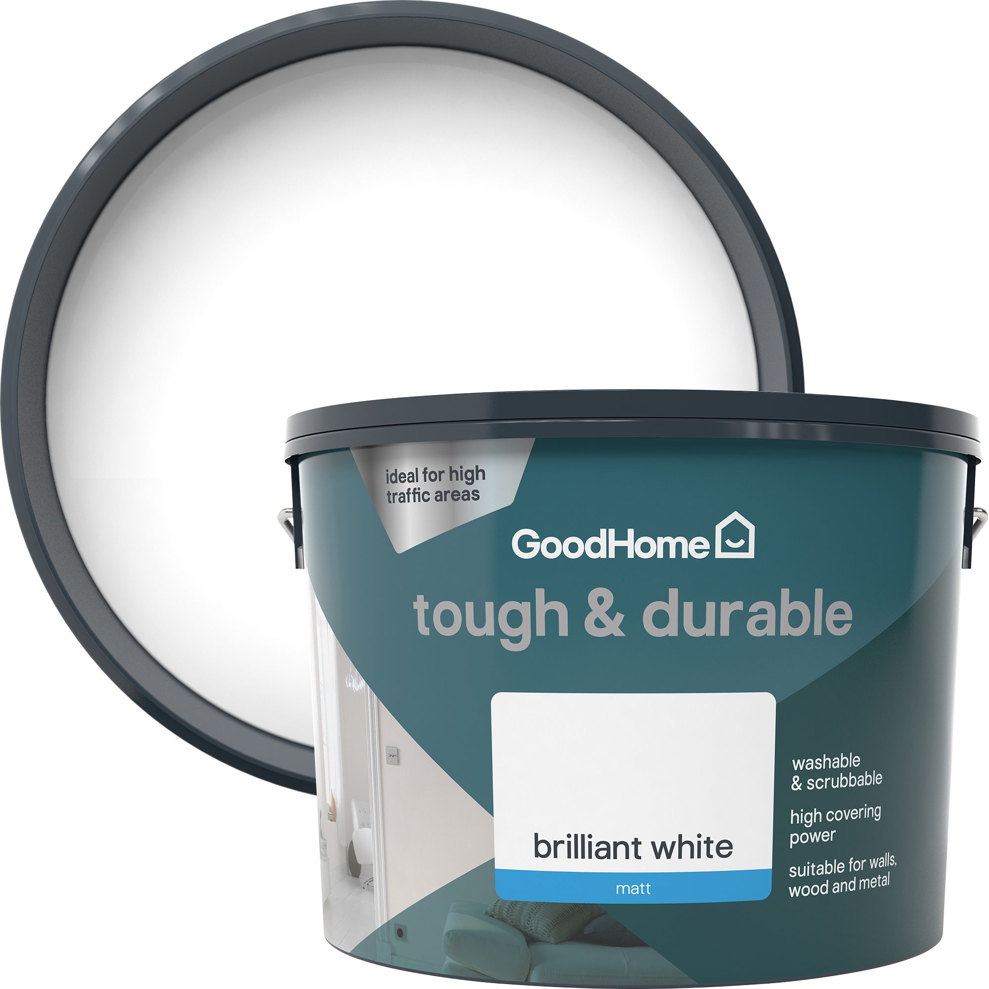 GoodHome Tough & Durable Brilliant white Matt Wall & ceiling Emulsion paint, 10L
