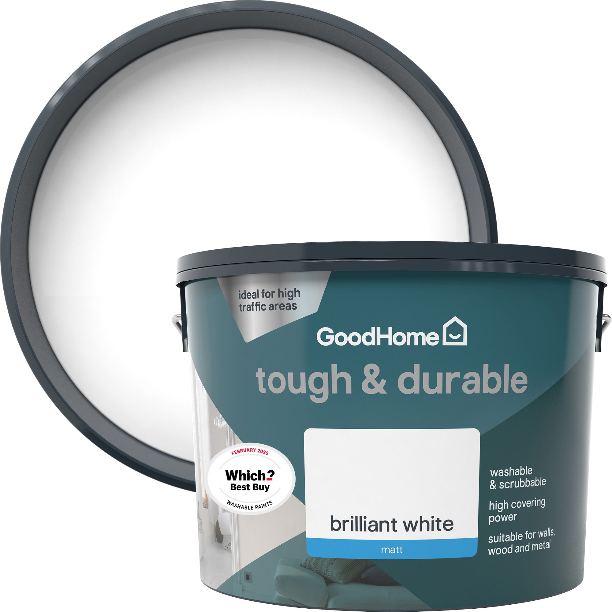 GoodHome Tough & Durable Brilliant white Matt Wall & ceiling Emulsion paint, 10L