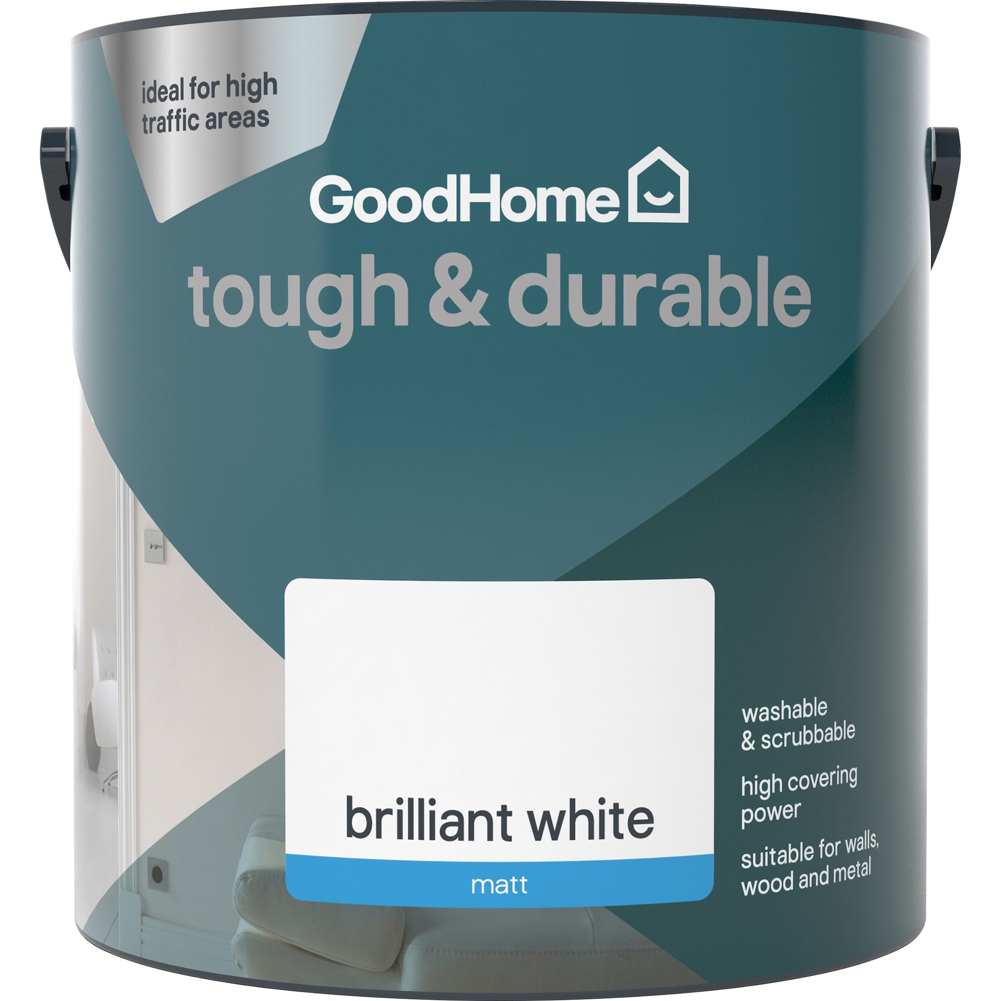 GoodHome Tough & Durable Brilliant white Matt Wall & ceiling Emulsion paint, 2.5L