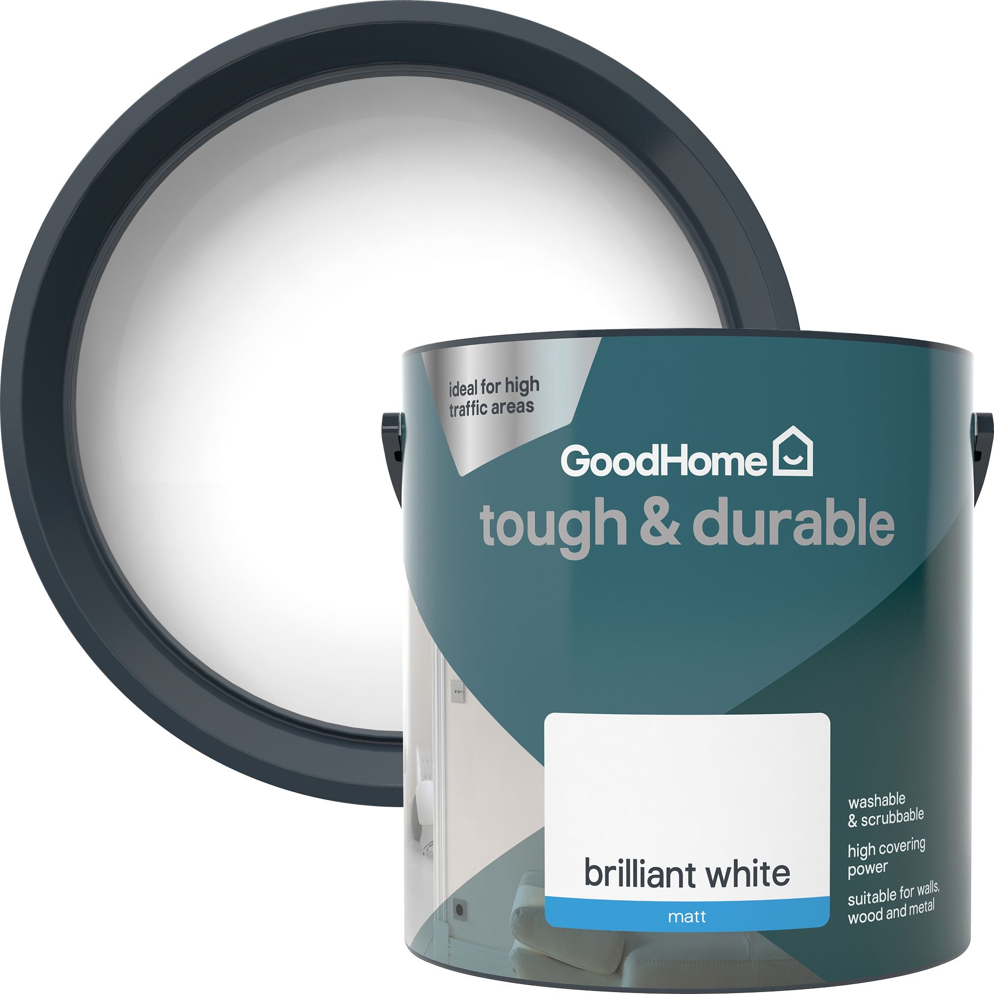 GoodHome Tough & Durable Brilliant white Matt Wall & ceiling Emulsion paint, 2.5L