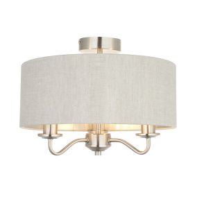GoodHome Traditional Fabric & metal Nickel effect 3 Lamp Ceiling light