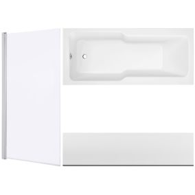 GoodHome Trojan Gloss White Rectangular Left & right-handed Straight Bath, panel & screen set (L)1700mm