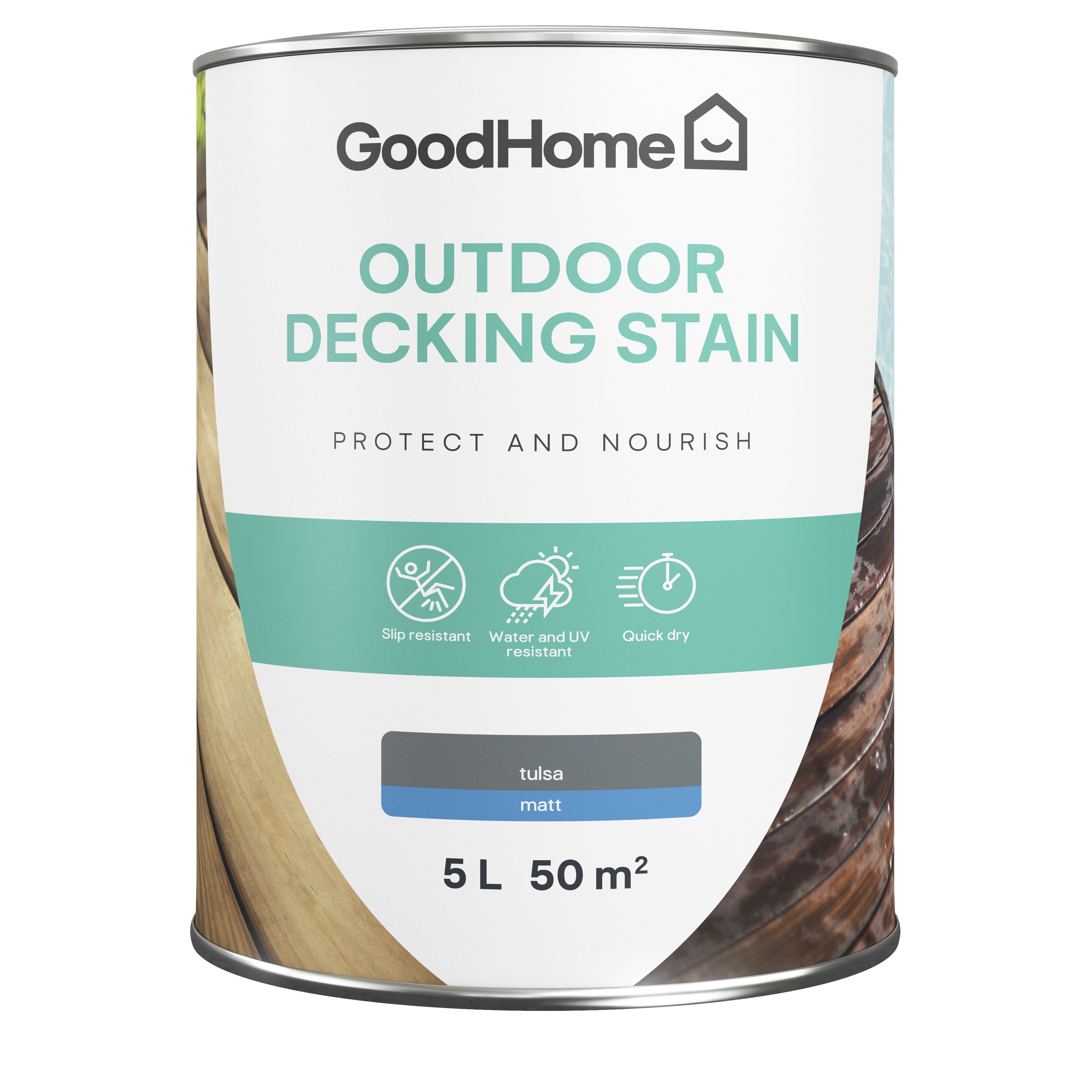 GoodHome Tulsa Matt Quick dry Decking Wood stain, 5L