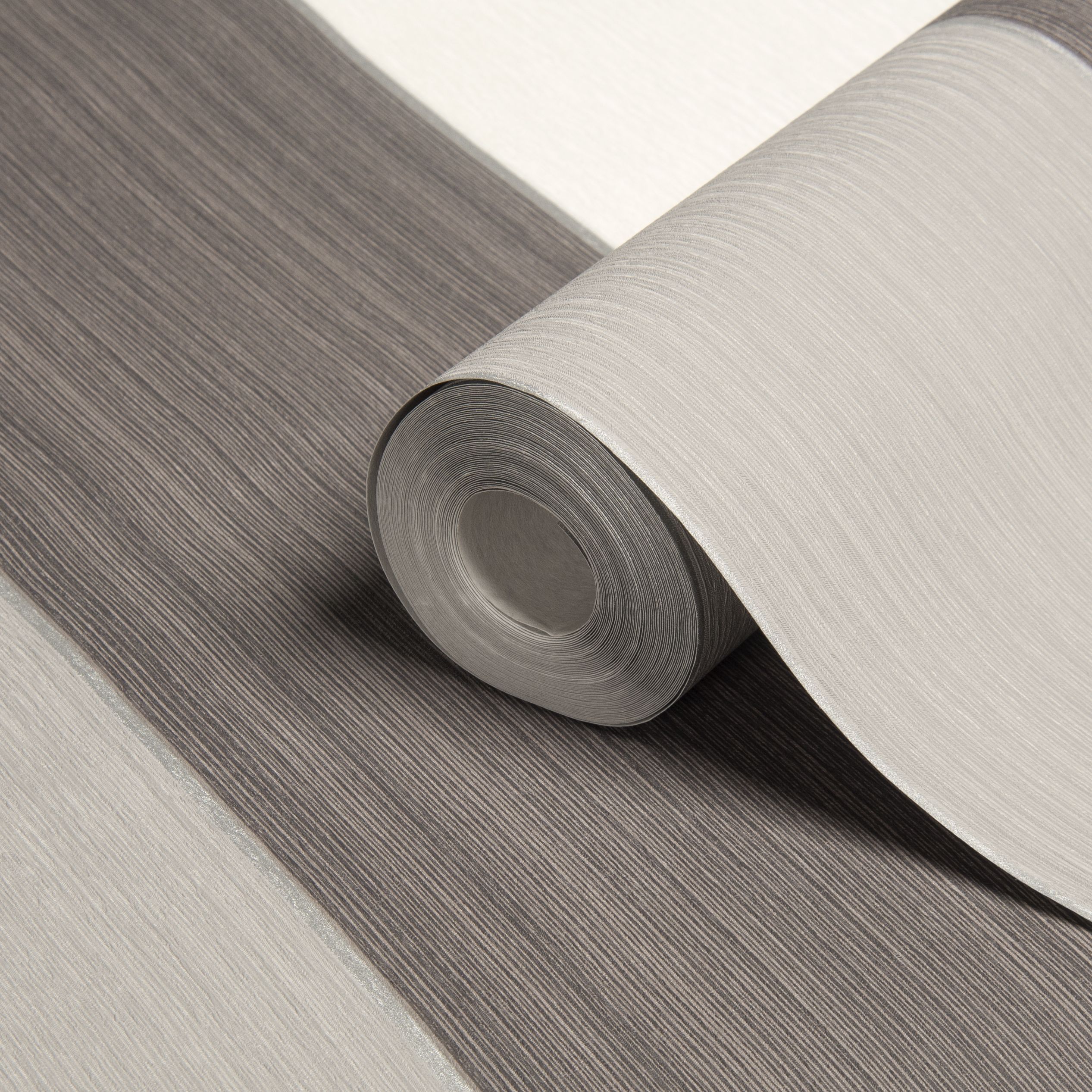 GoodHome Unity Grey & white Striped Textured Wallpaper Sample
