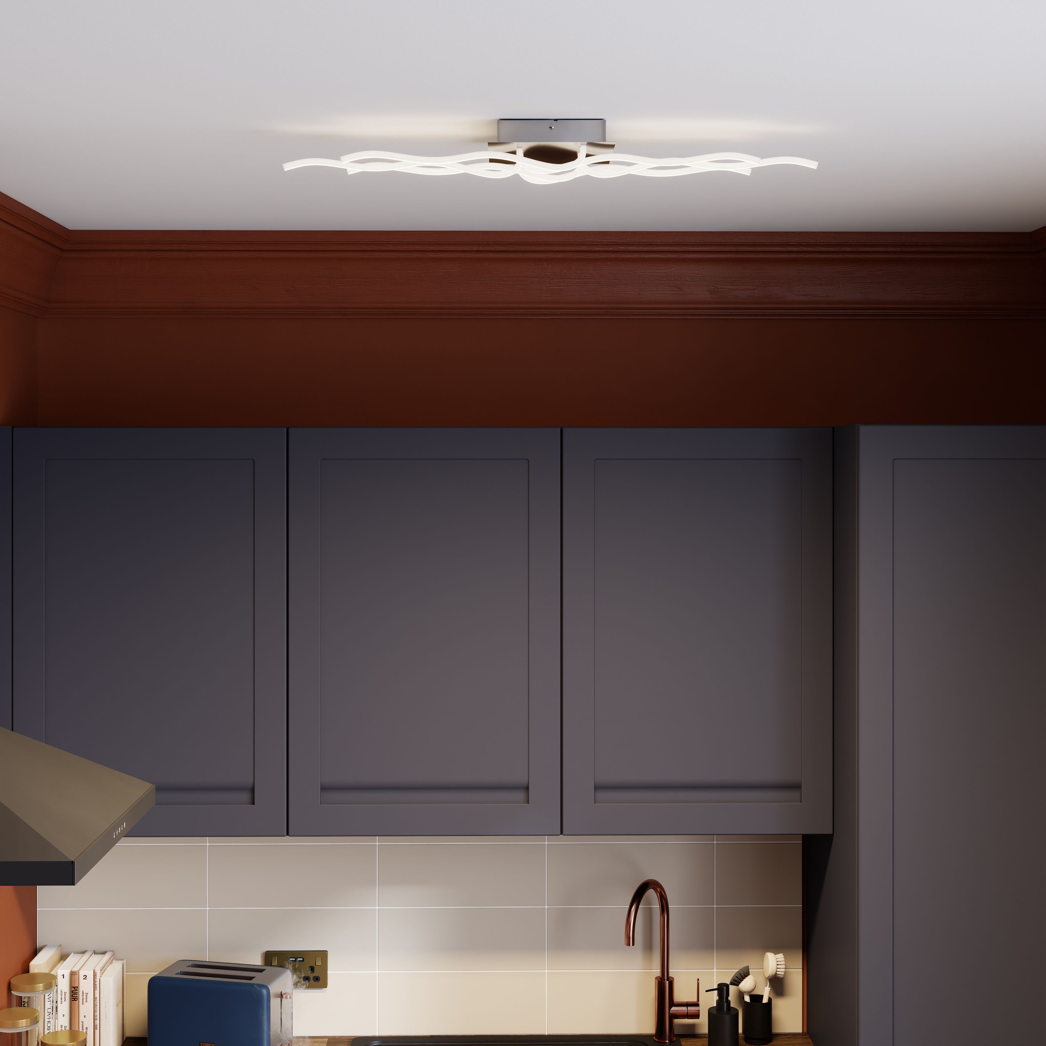 GoodHome Vaccus Rectangle Brushed Metal & plastic Chrome effect LED Ceiling light