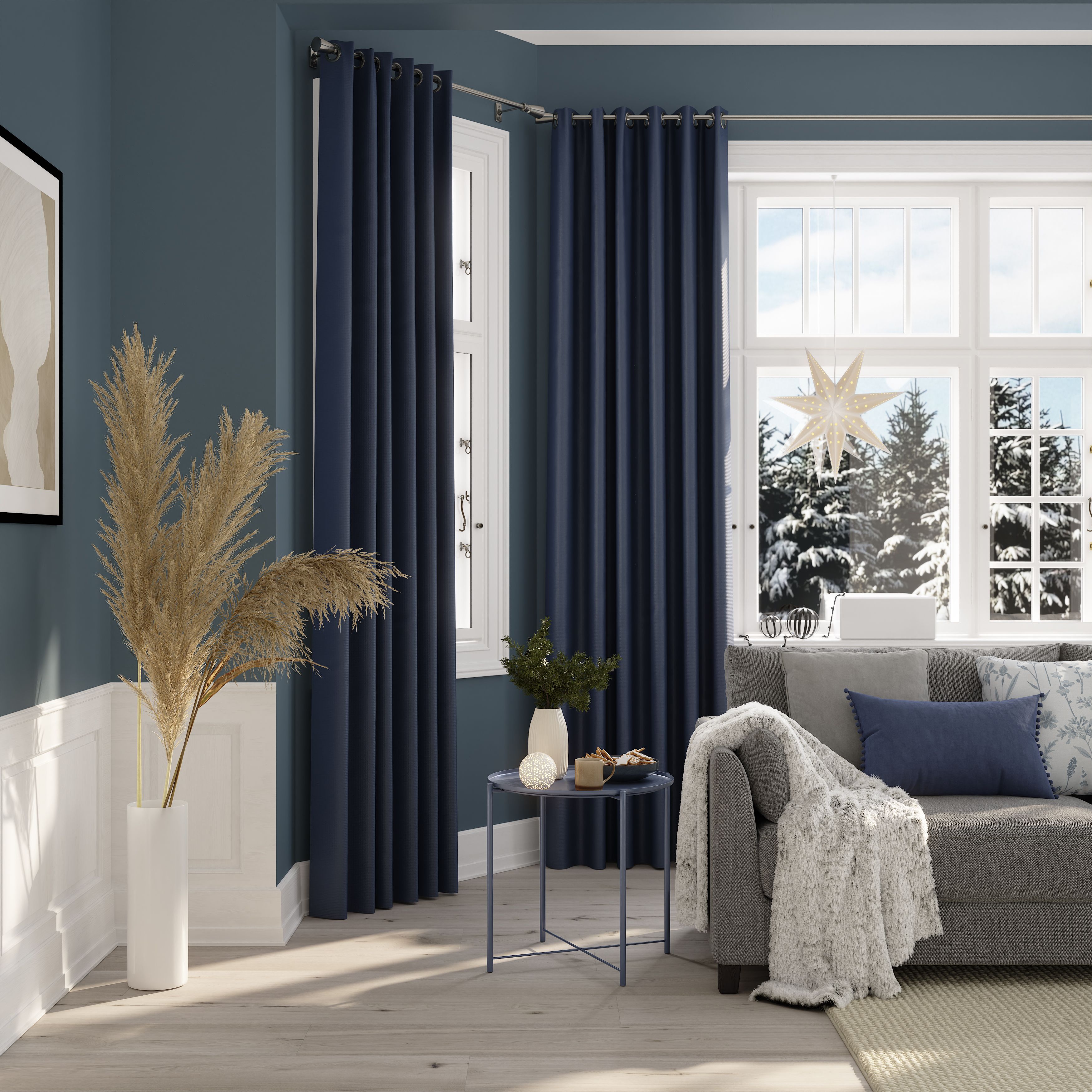 GoodHome Valgreta Deep navy Rectangular Indoor Cushion (L)30cm x (W)500cm