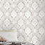 GoodHome Vay Grey Damask Mica effect Textured Wallpaper
