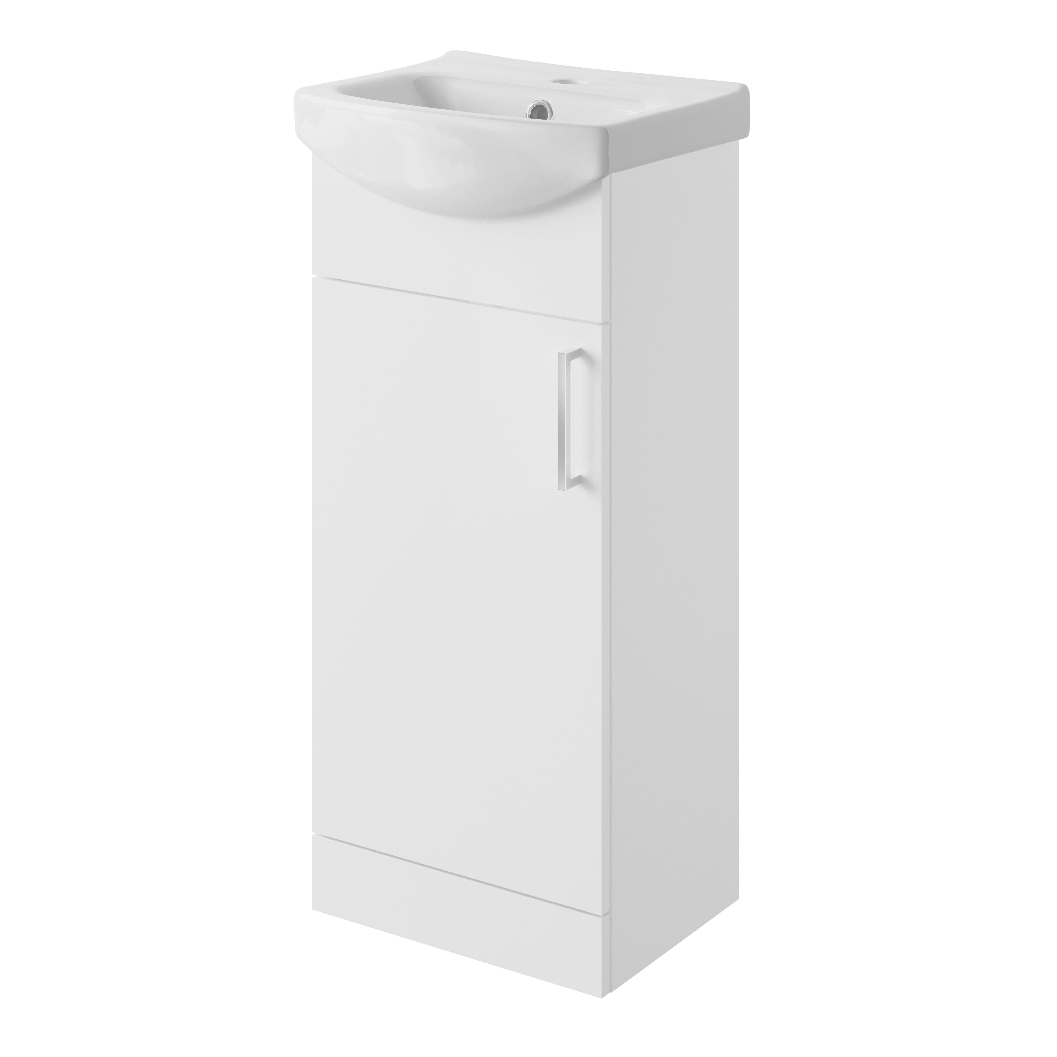 GoodHome Veleka Gloss White Freestanding Cloakroom vanity unit & basin set with Chrome effect tap - Includes 1 Door (W)400mm (H)880mm
