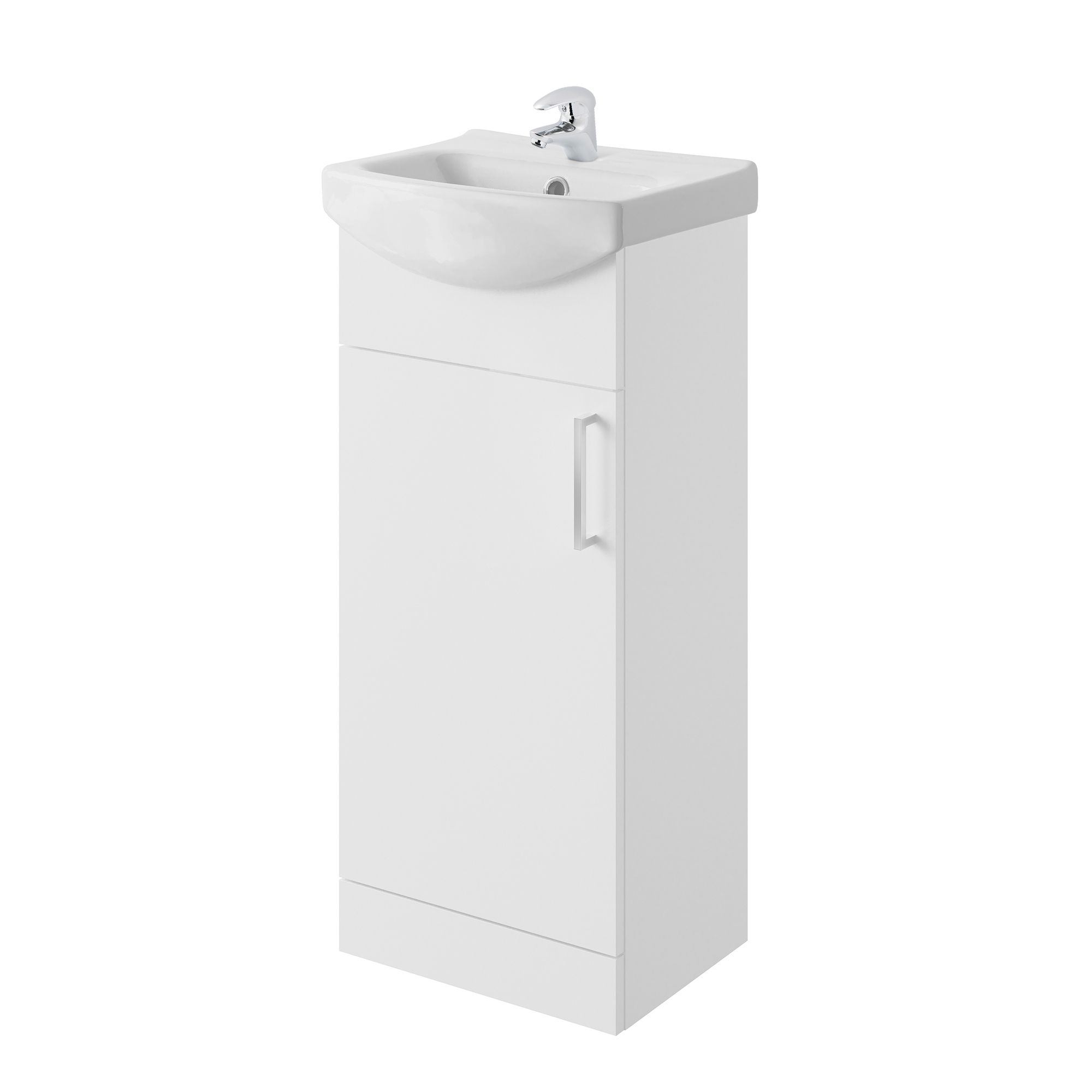 GoodHome Veleka Gloss White Freestanding Cloakroom vanity unit & basin set with Chrome effect tap - Includes 1 Door (W)400mm (H)880mm