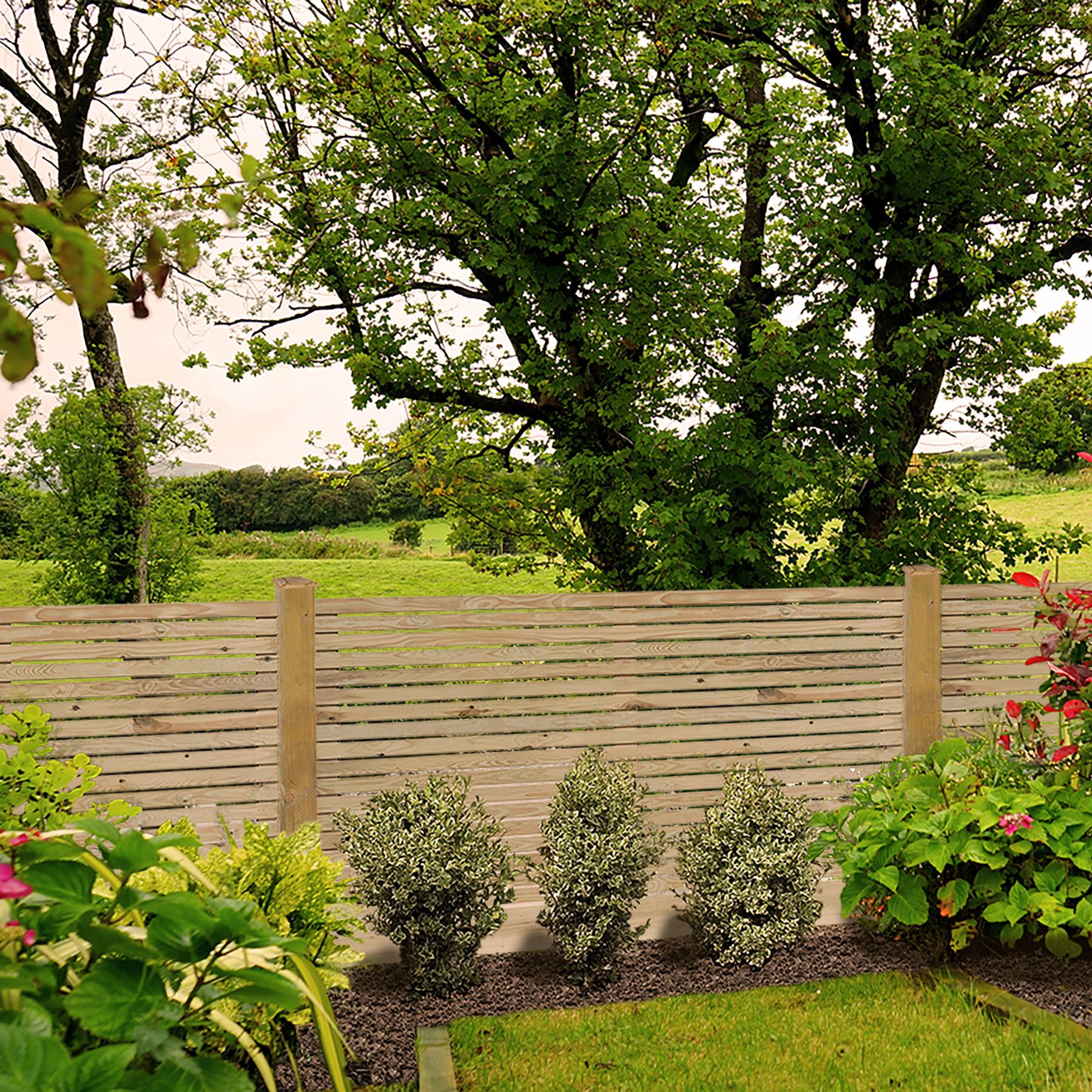 GoodHome Venetian Contemporary Pressure treated 3ft Wooden Fence panel (W)1.8m (H)0.9m