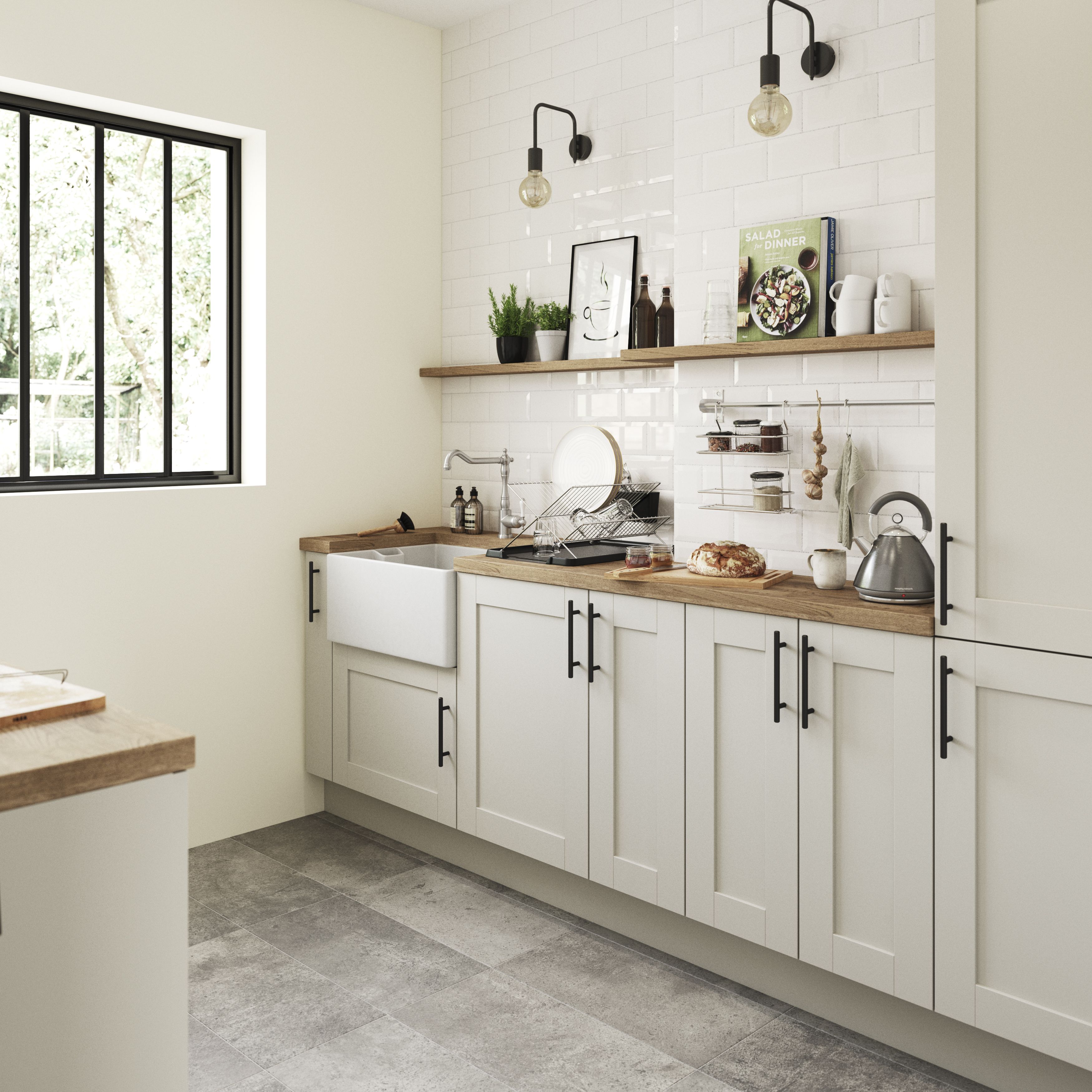 GoodHome Verbena Matt cashmere painted natural ash shaker Drawer front, bridging door & bi fold door, (W)600mm (H)356mm (T)20mm
