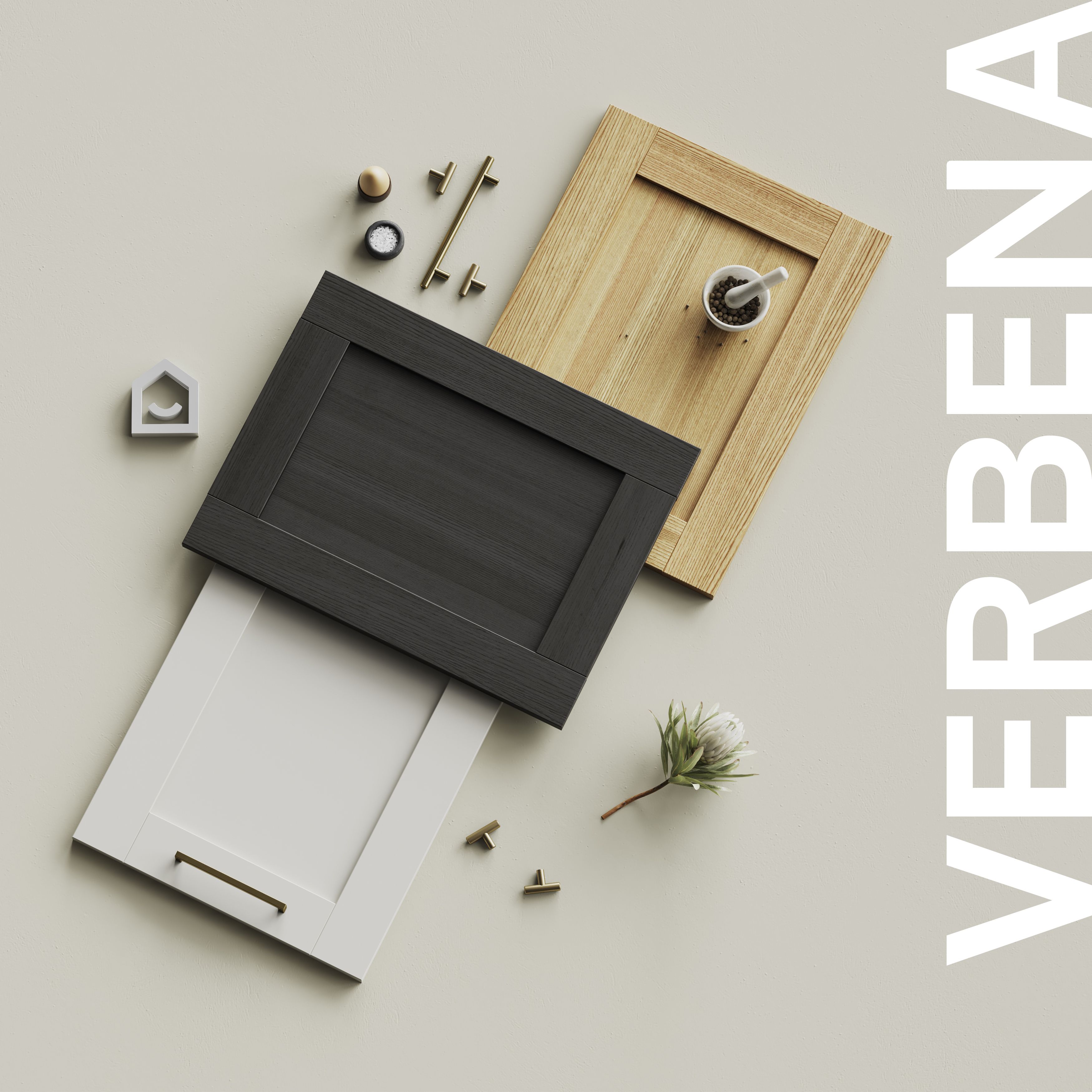 GoodHome Verbena Matt cashmere painted natural ash shaker Drawer front (W)800mm, Pack of 3