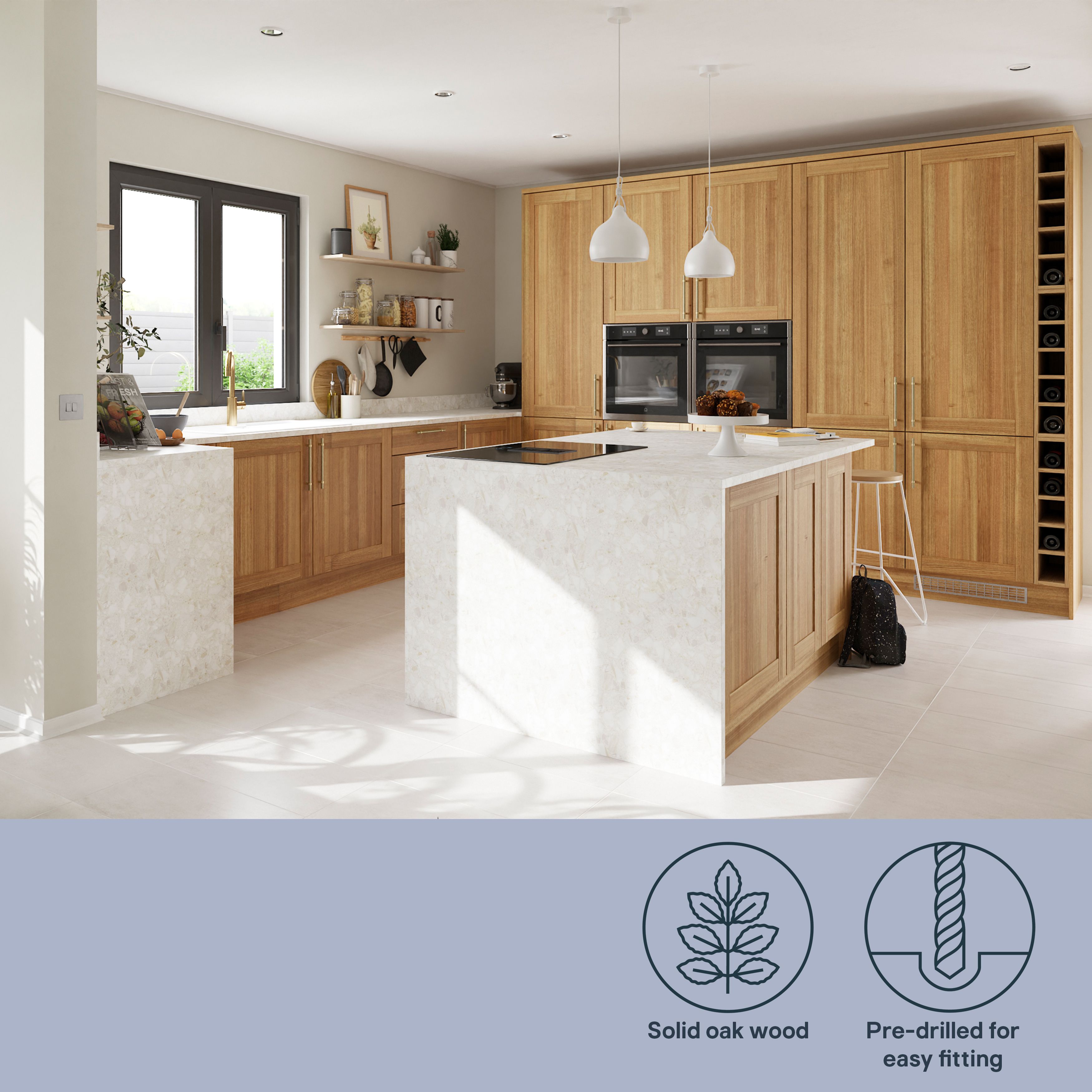 GoodHome Verbena Natural oak shaker Full height Drawer front, bridging door & bi fold door, (W)1000mm (H)356mm (T)20mm