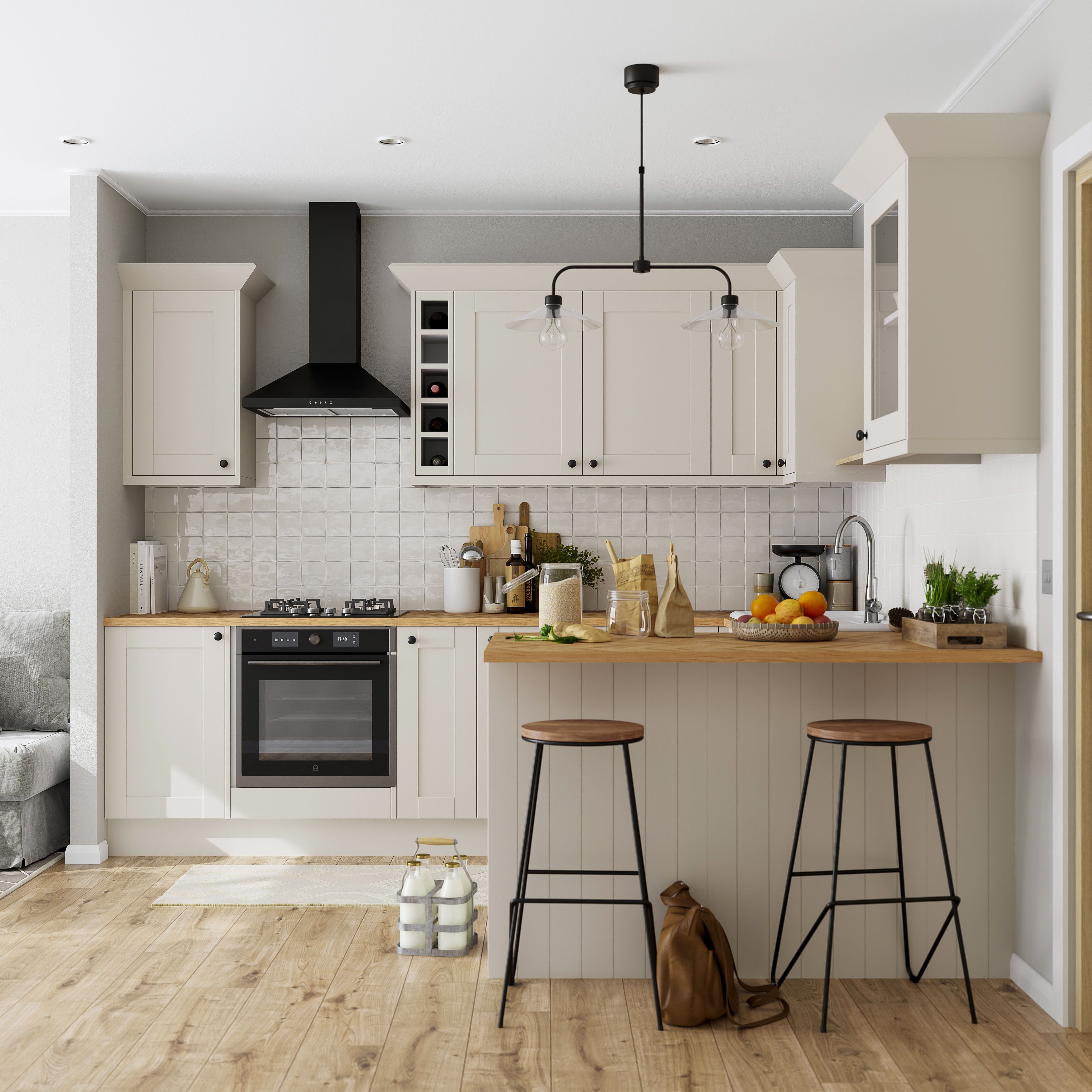 GoodHome Verbena Painted natural ash Matt cashmere Shaker 2 drawer front, bridging door & bi-fold door 800mm