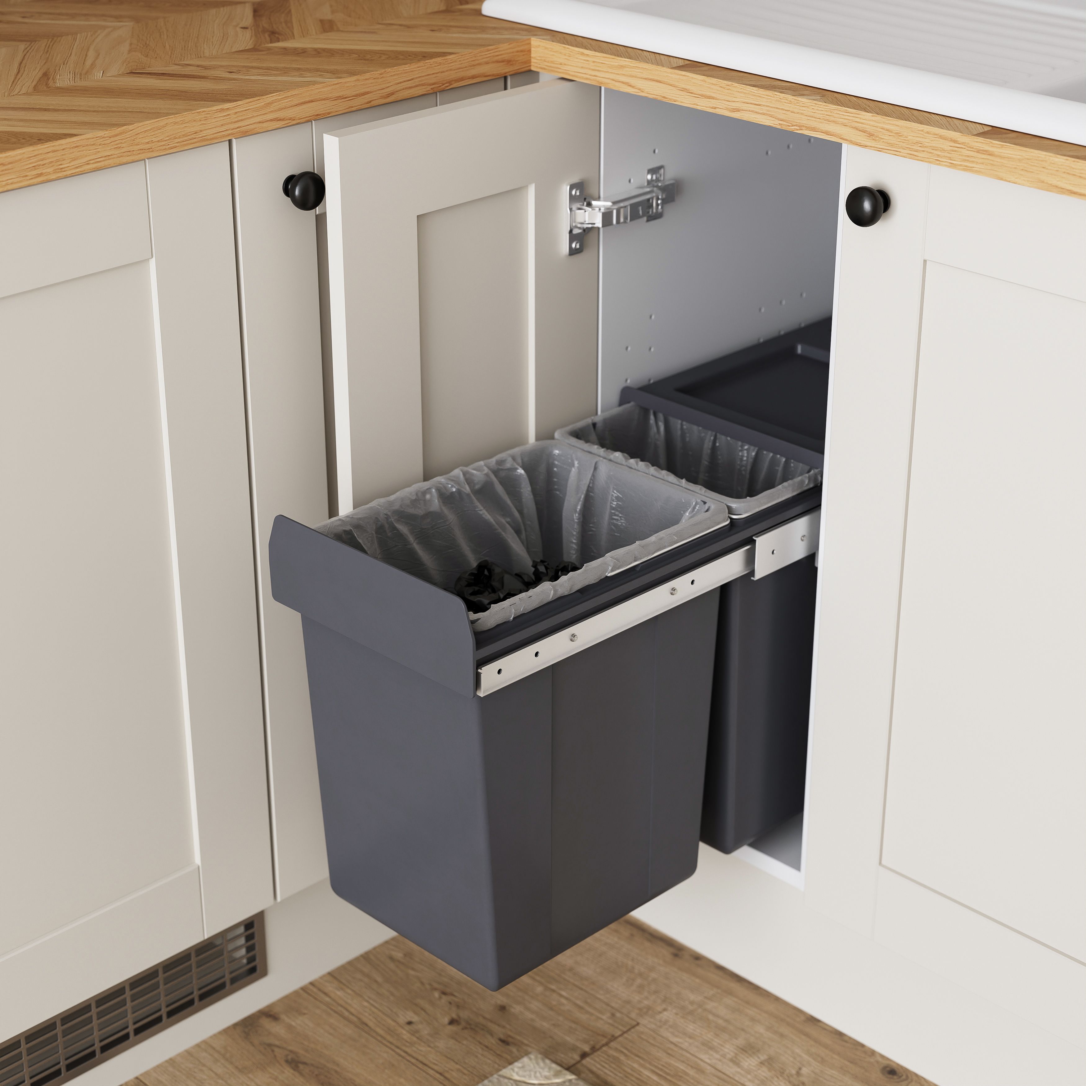 GoodHome Vigote Anthracite Integrated Kitchen Pull-out bin, - 26L