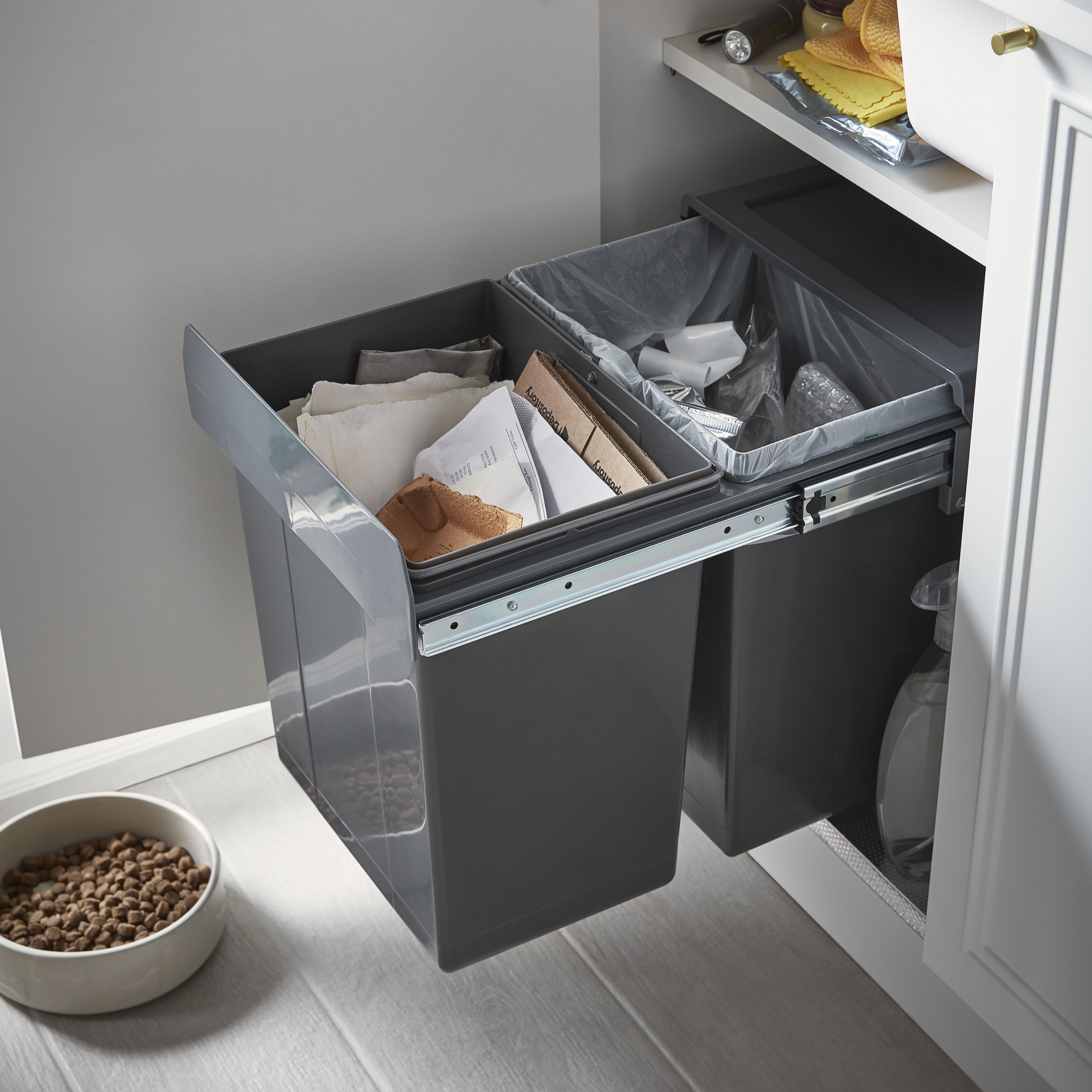GoodHome Vigote Anthracite Integrated Kitchen Pull-out bin, - 36L
