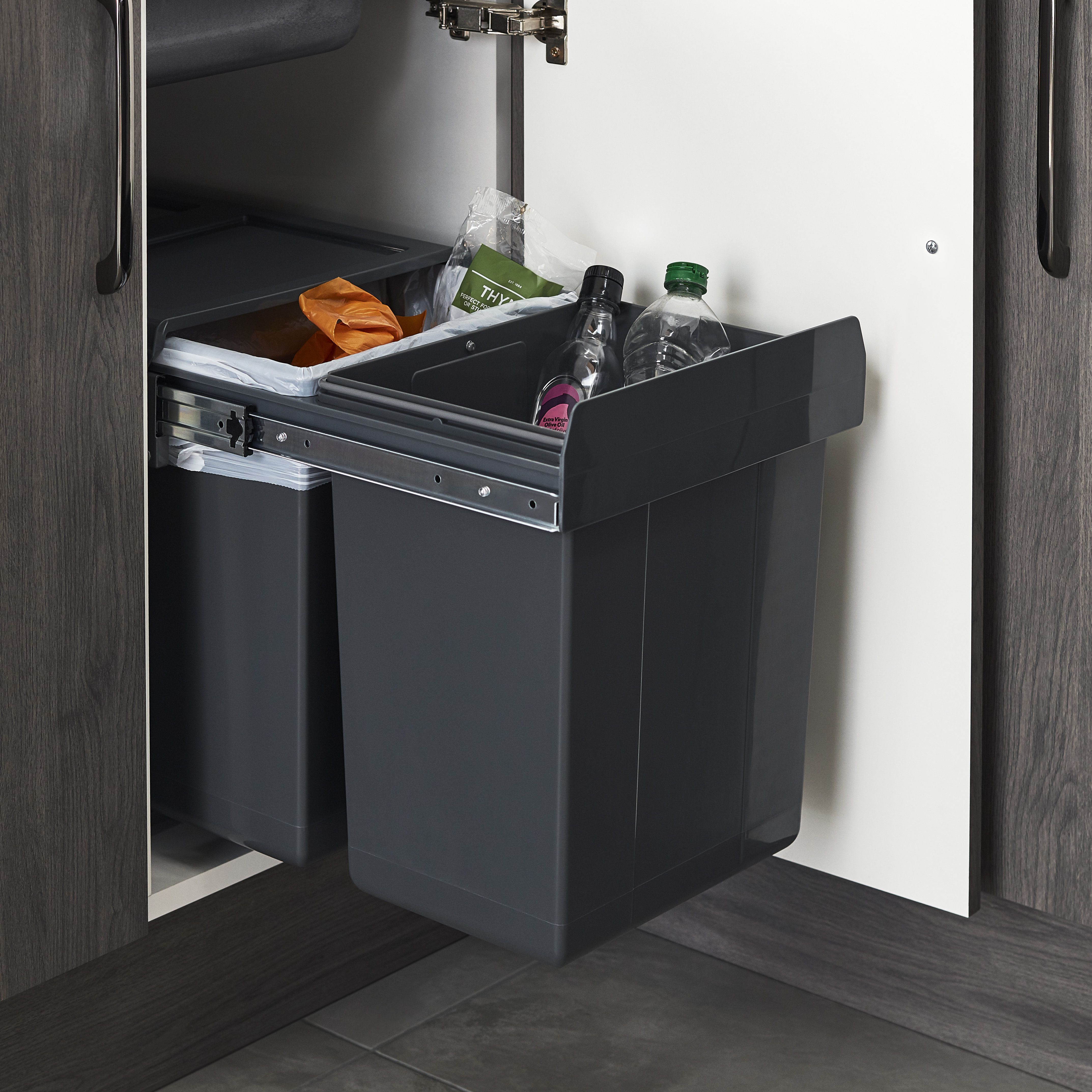 GoodHome Vigote Anthracite Integrated Kitchen Pull-out bin, - 36L