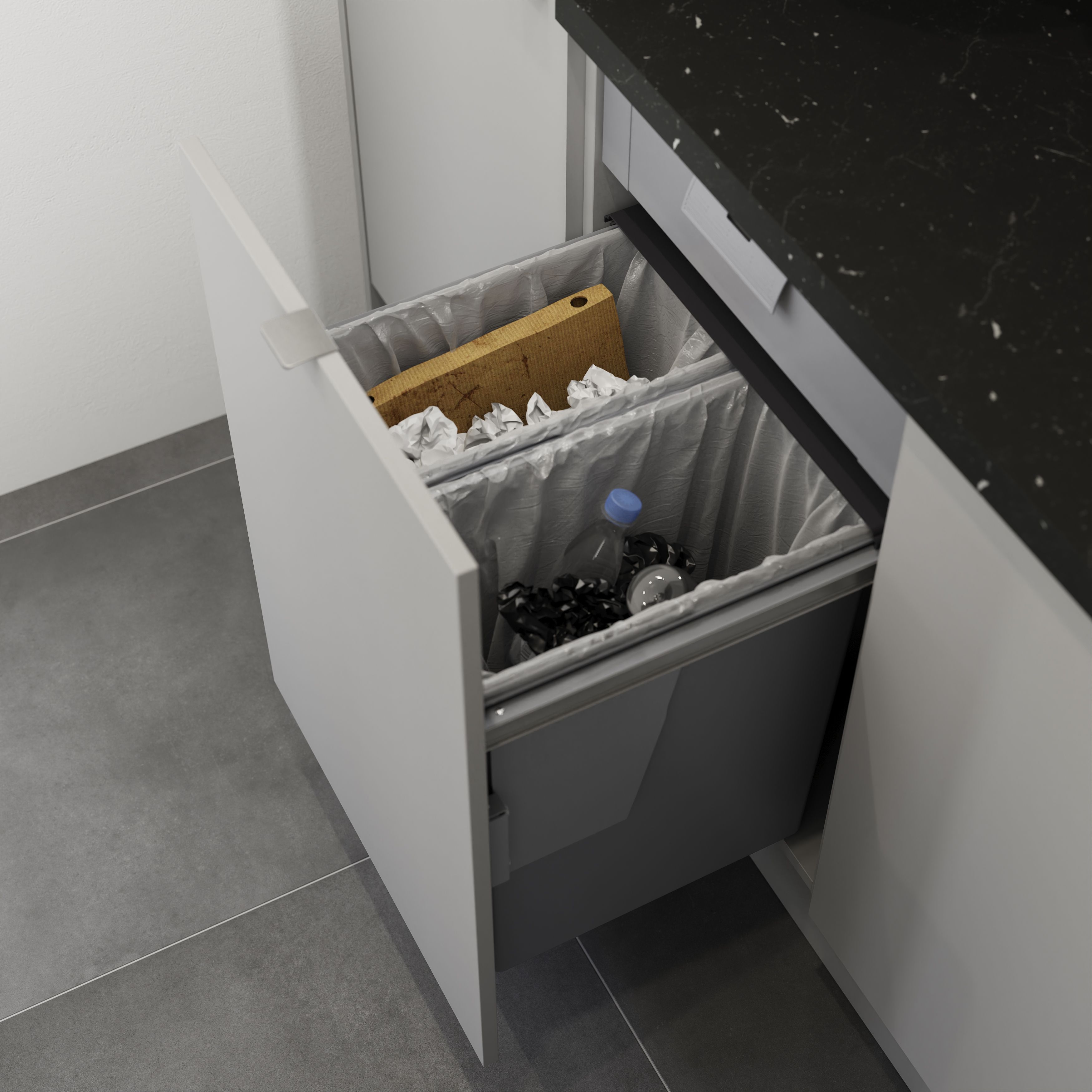GoodHome Vigote Anthracite Silver effect Integrated Kitchen Pull-out bin, - 58L