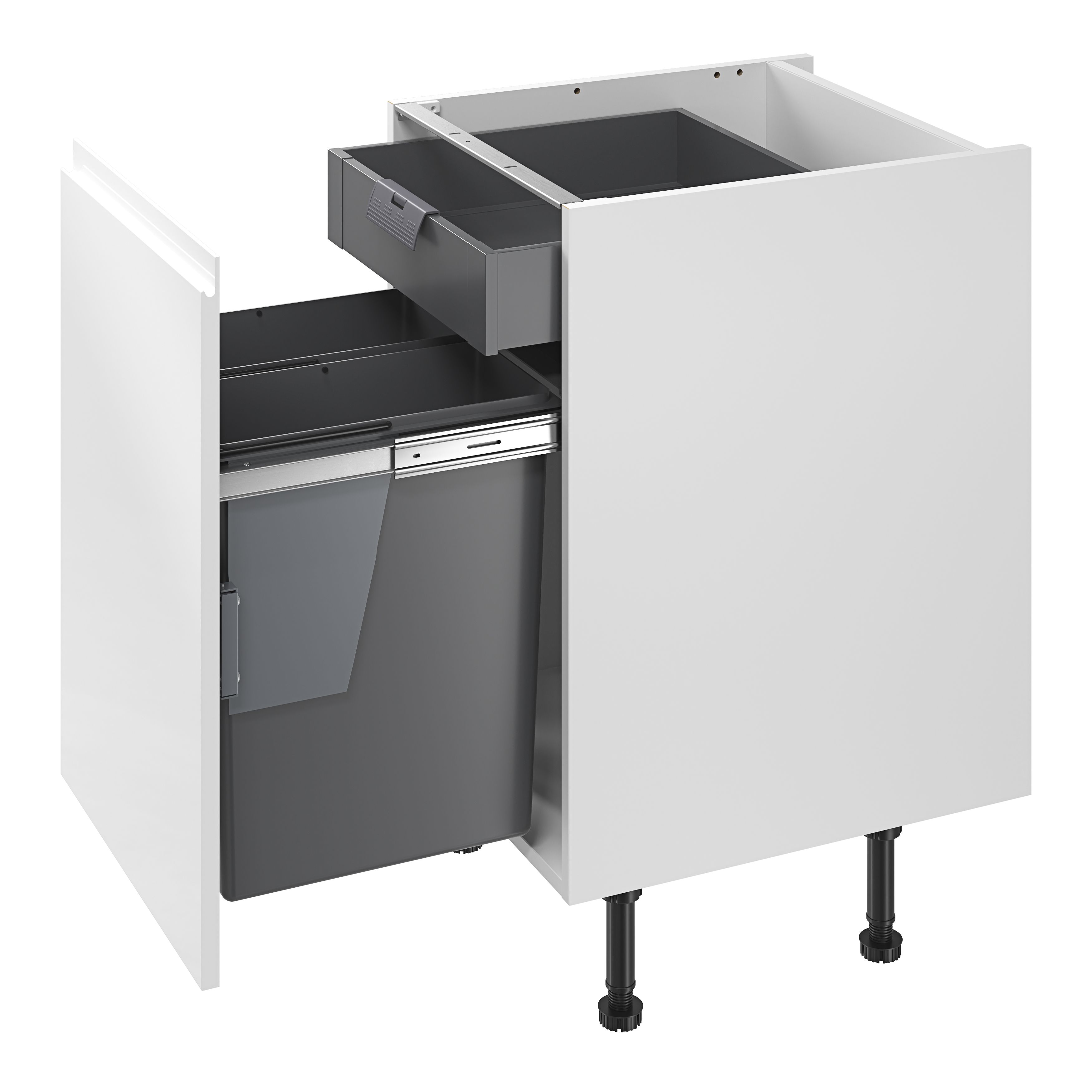 GoodHome Vigote Anthracite Silver effect Integrated Kitchen Pull-out bin, - 58L