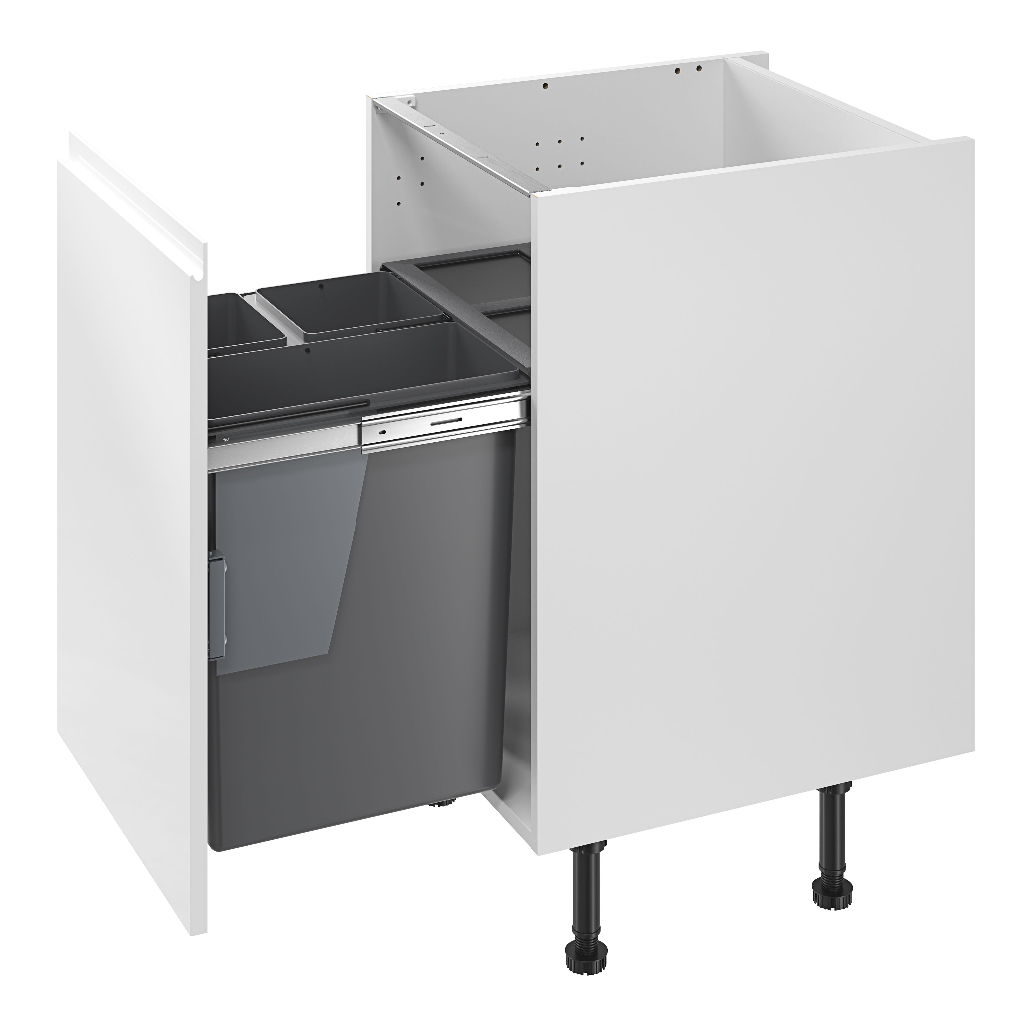 GoodHome Vigote Anthracite Silver effect Integrated Kitchen Pull-out bin, - 64L