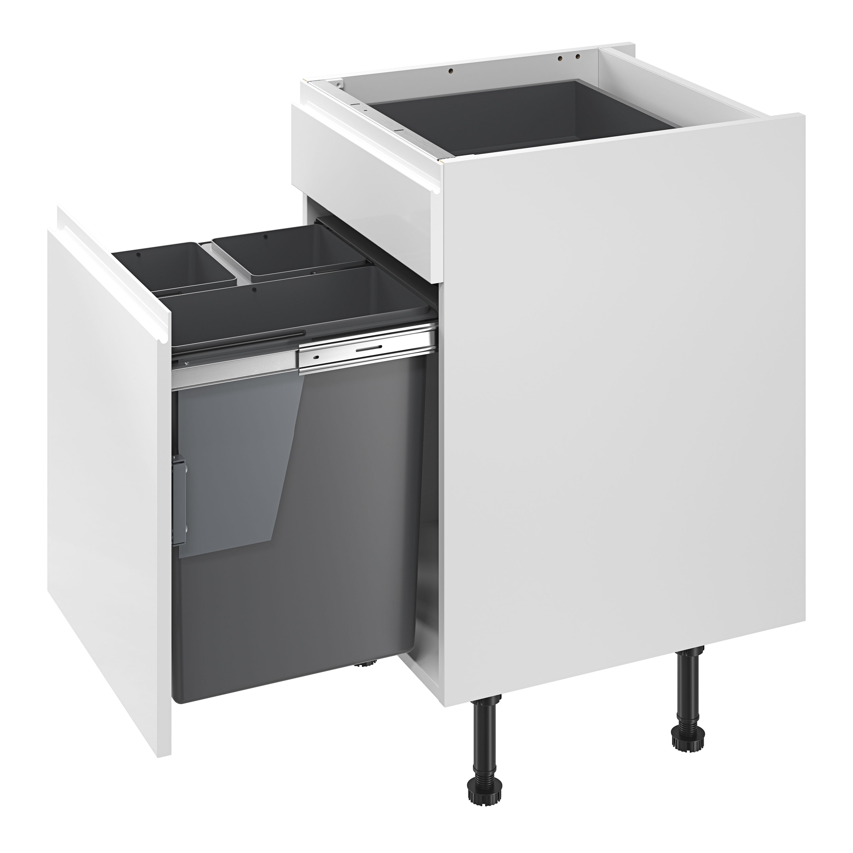 GoodHome Vigote Anthracite Silver effect Integrated Kitchen Pull-out bin, - 64L