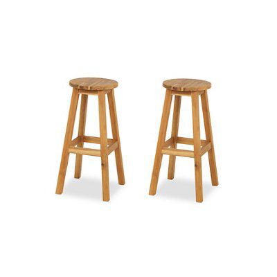 GoodHome Virginia Natural Wooden Stool Pack of 2 Tradepoint