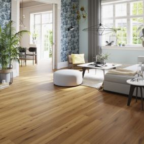 GoodHome Visby M Blond Oak Real wood top layer flooring, 0.99m² Pack of 7