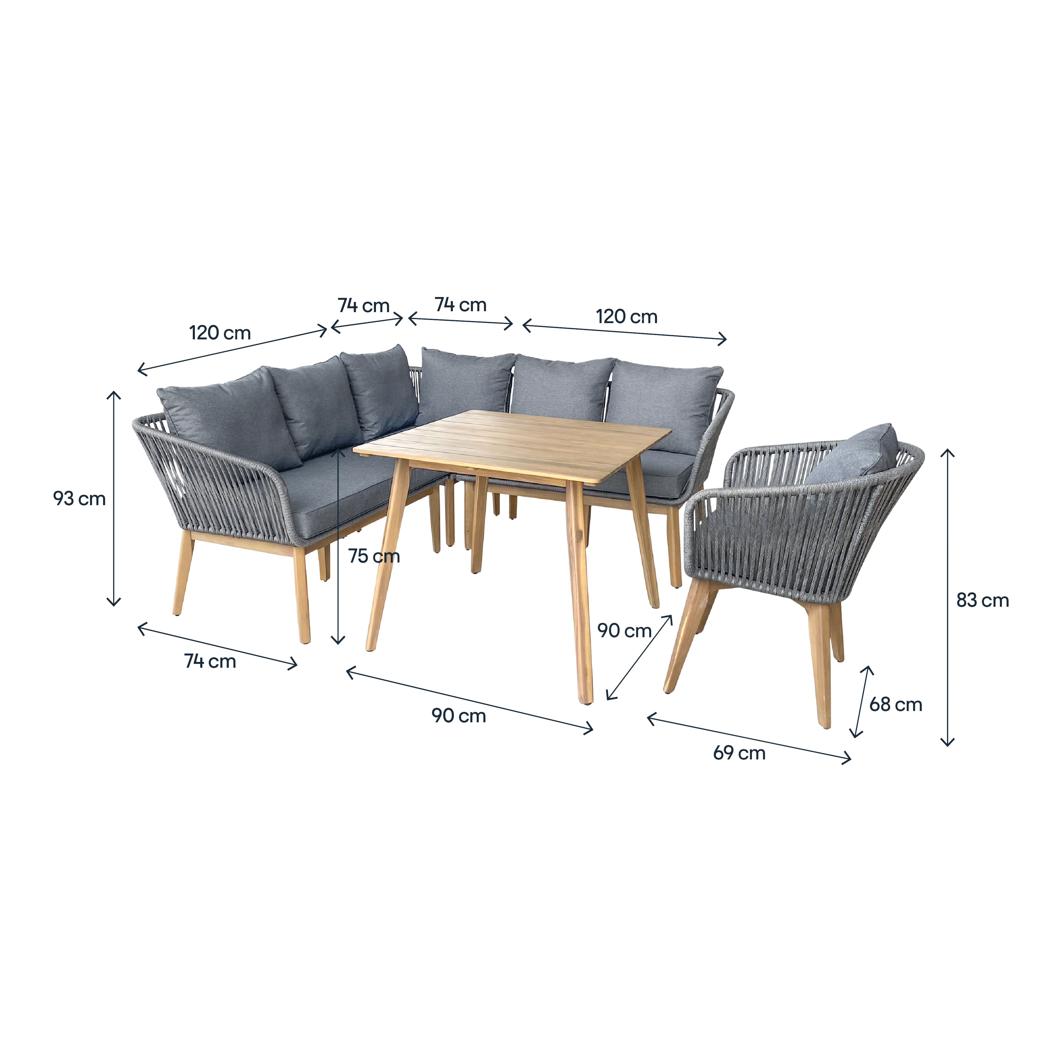 GoodHome Vitello Grey 6 Seater Modular corner Dining set