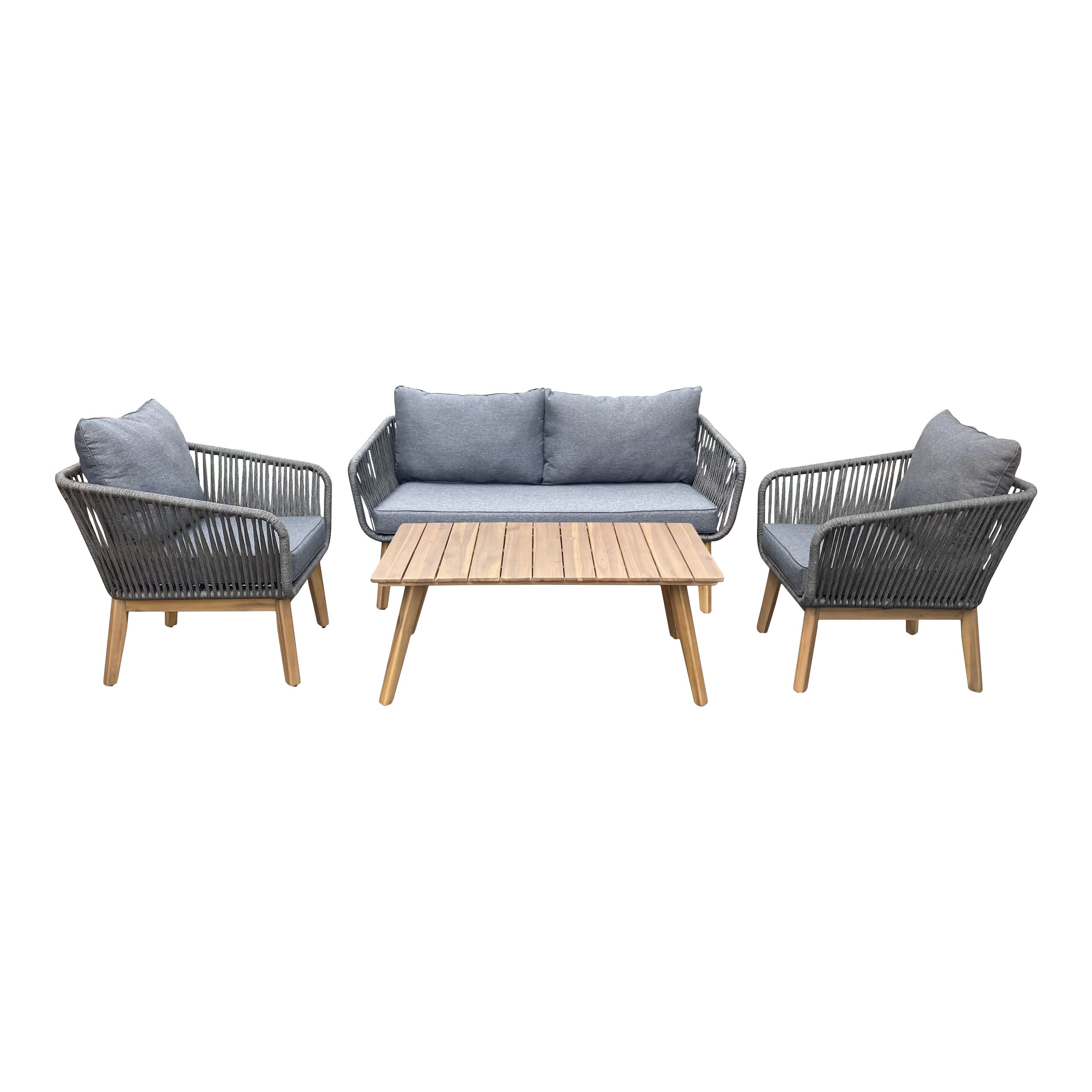 GoodHome Vitello Grey Natural 4 Seater Coffee set Tradepoint