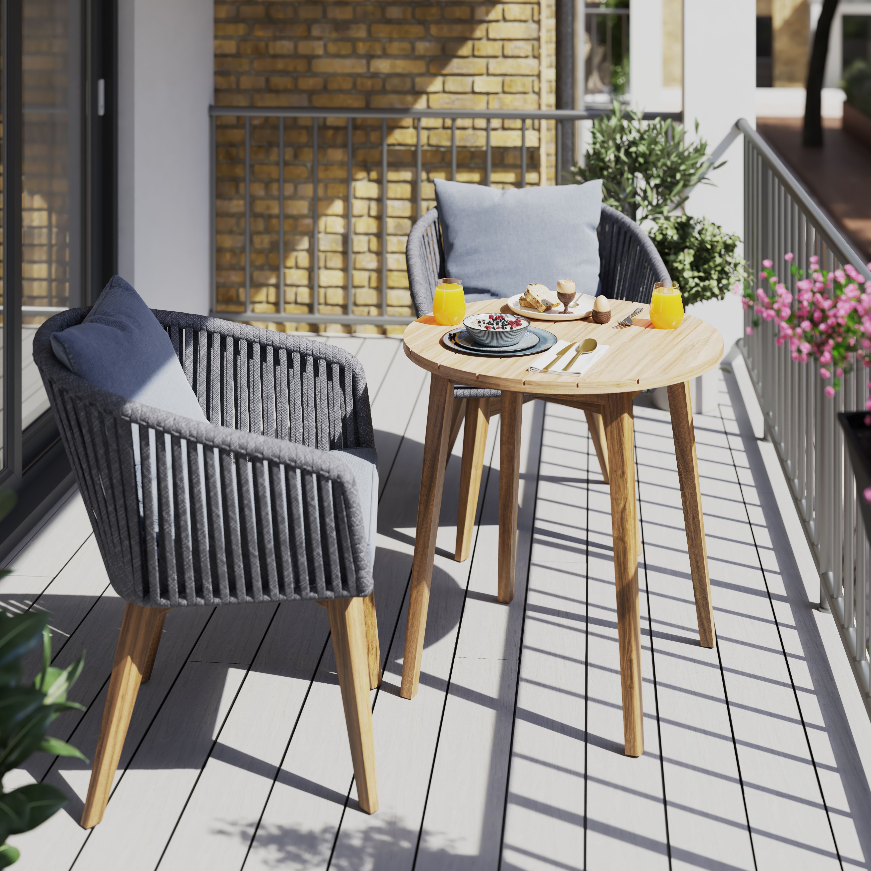GoodHome Vitello Grey & Natural Wooden 2 seater Bistro set