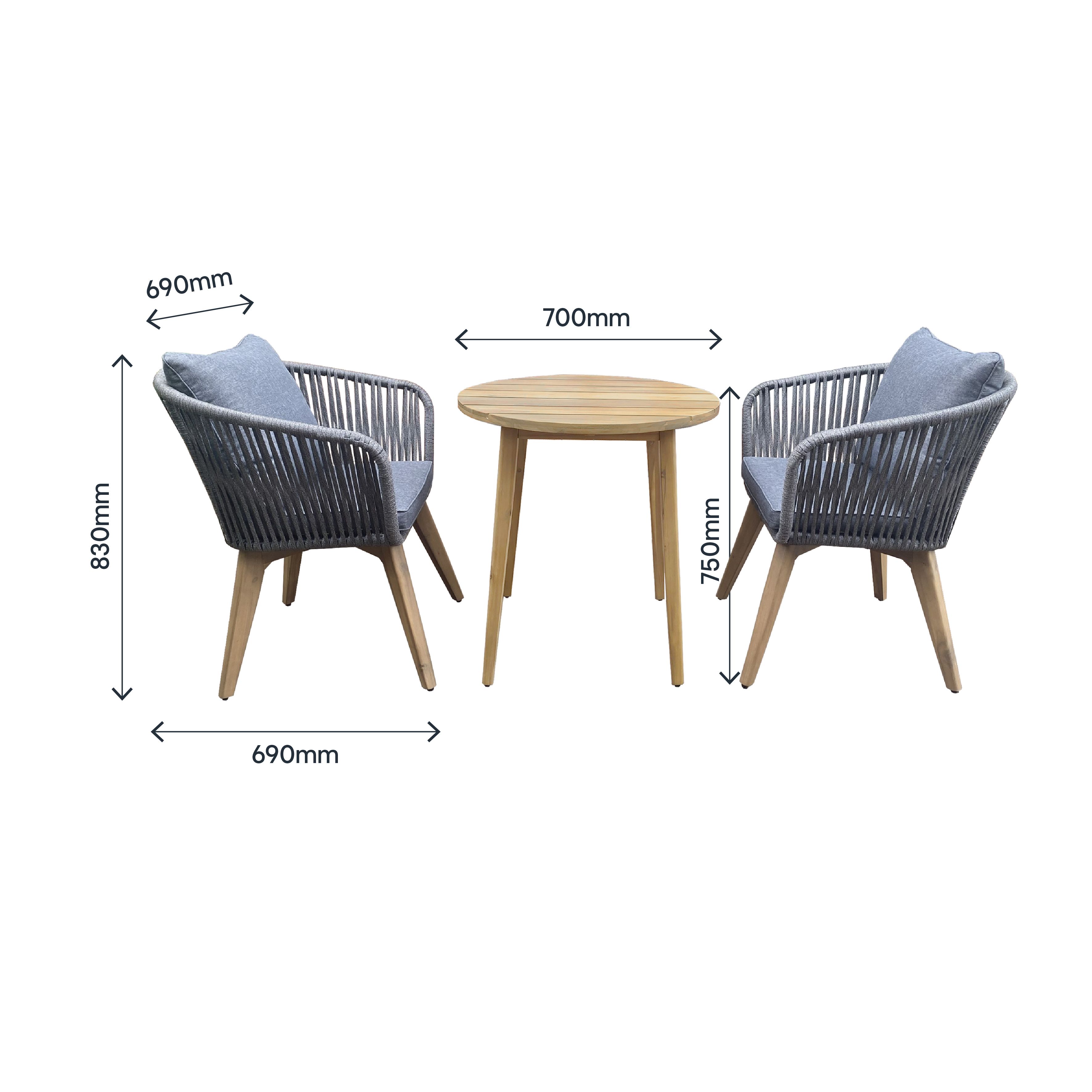 GoodHome Vitello Grey & Natural Wooden 2 seater Bistro set