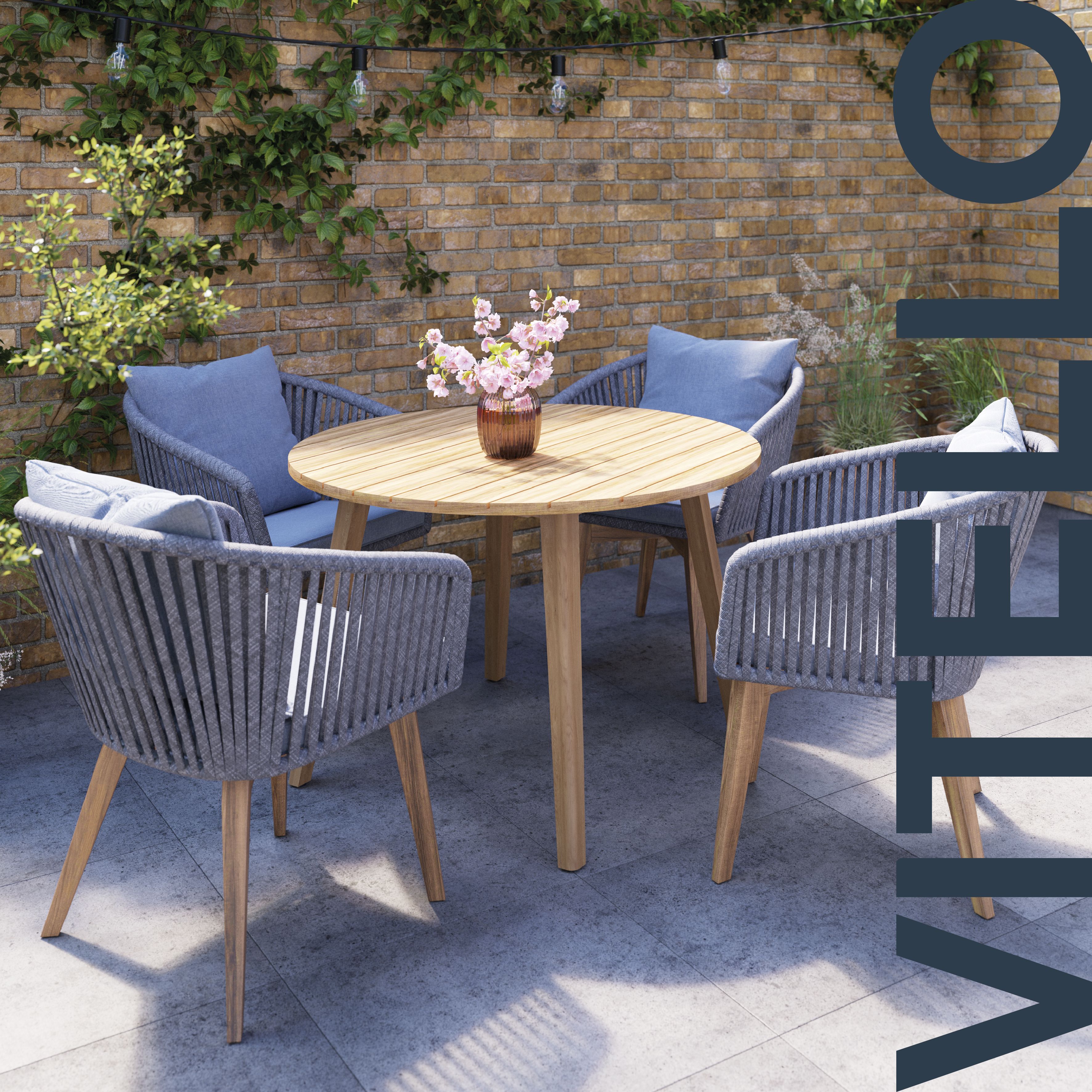 GoodHome Vitello Grey & natural Wooden 4 seater Round Dining table
