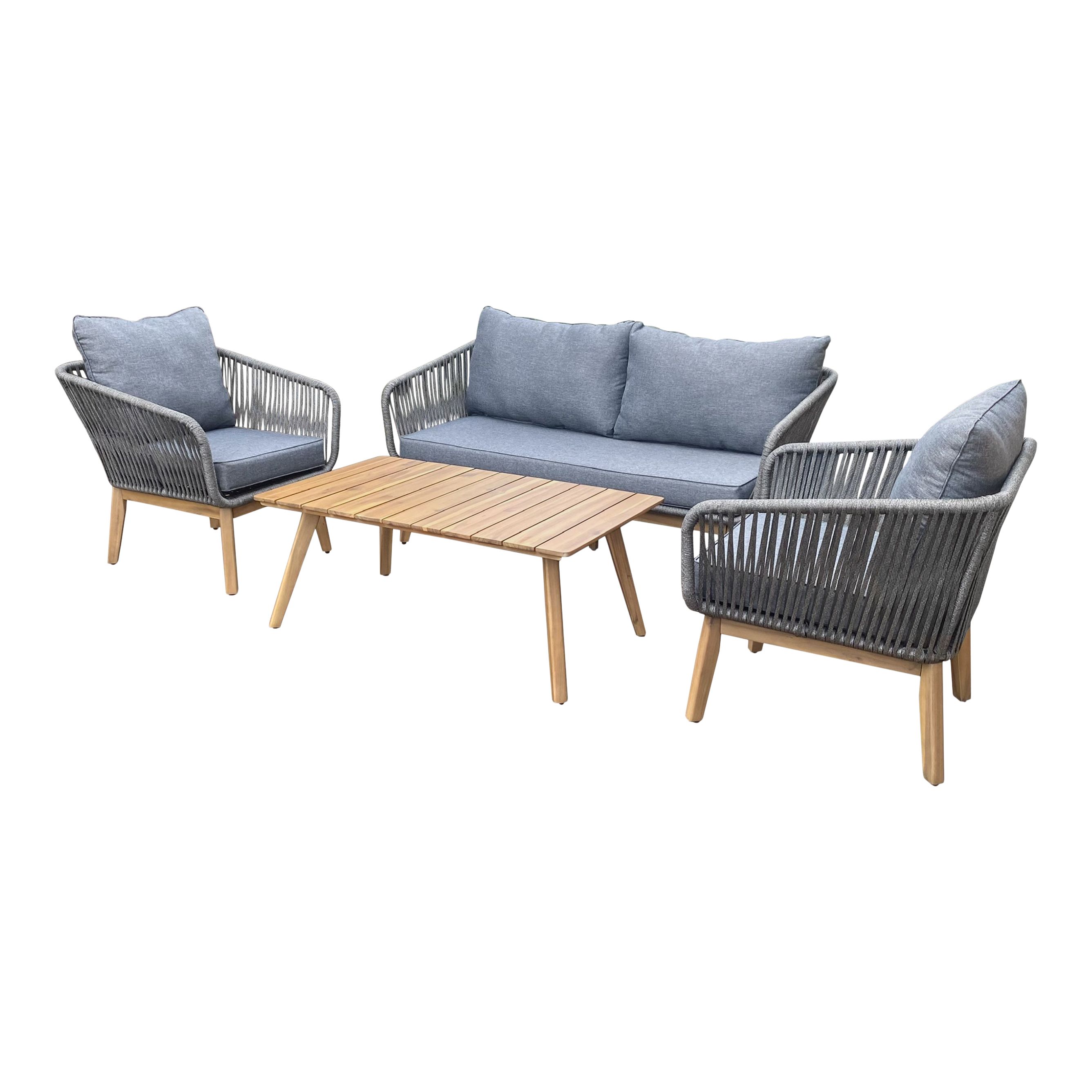 GoodHome Vitello Matt Grey & Natural 4 Seater Coffee set