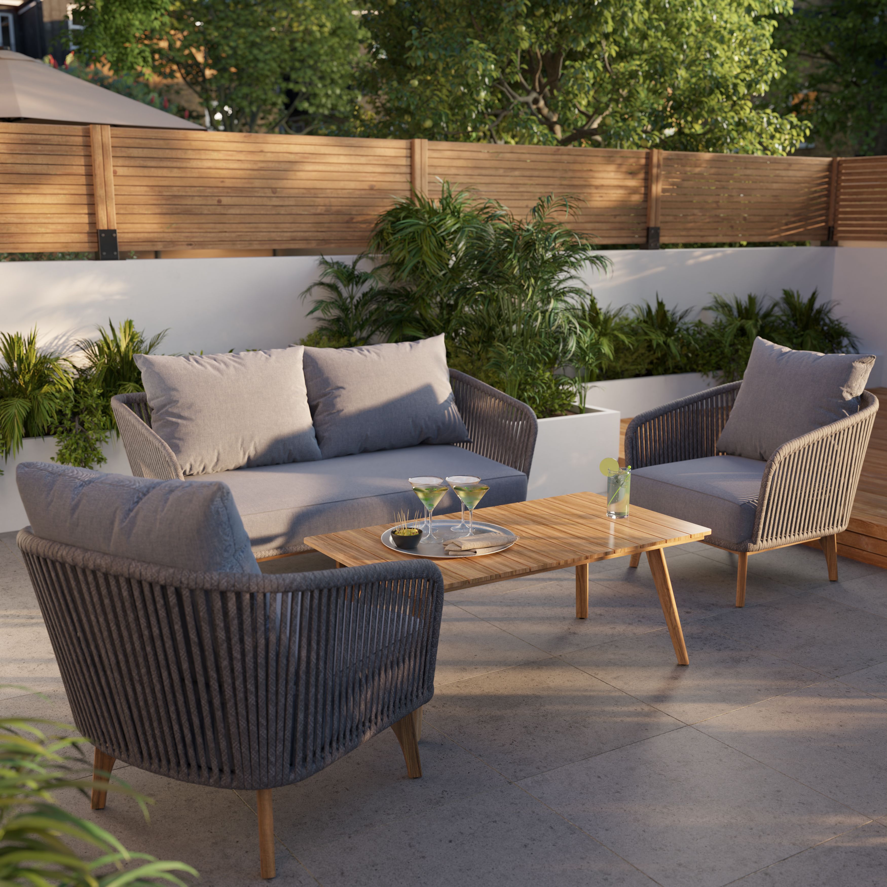 GoodHome Vitello Matt Grey & Natural 4 Seater Coffee set