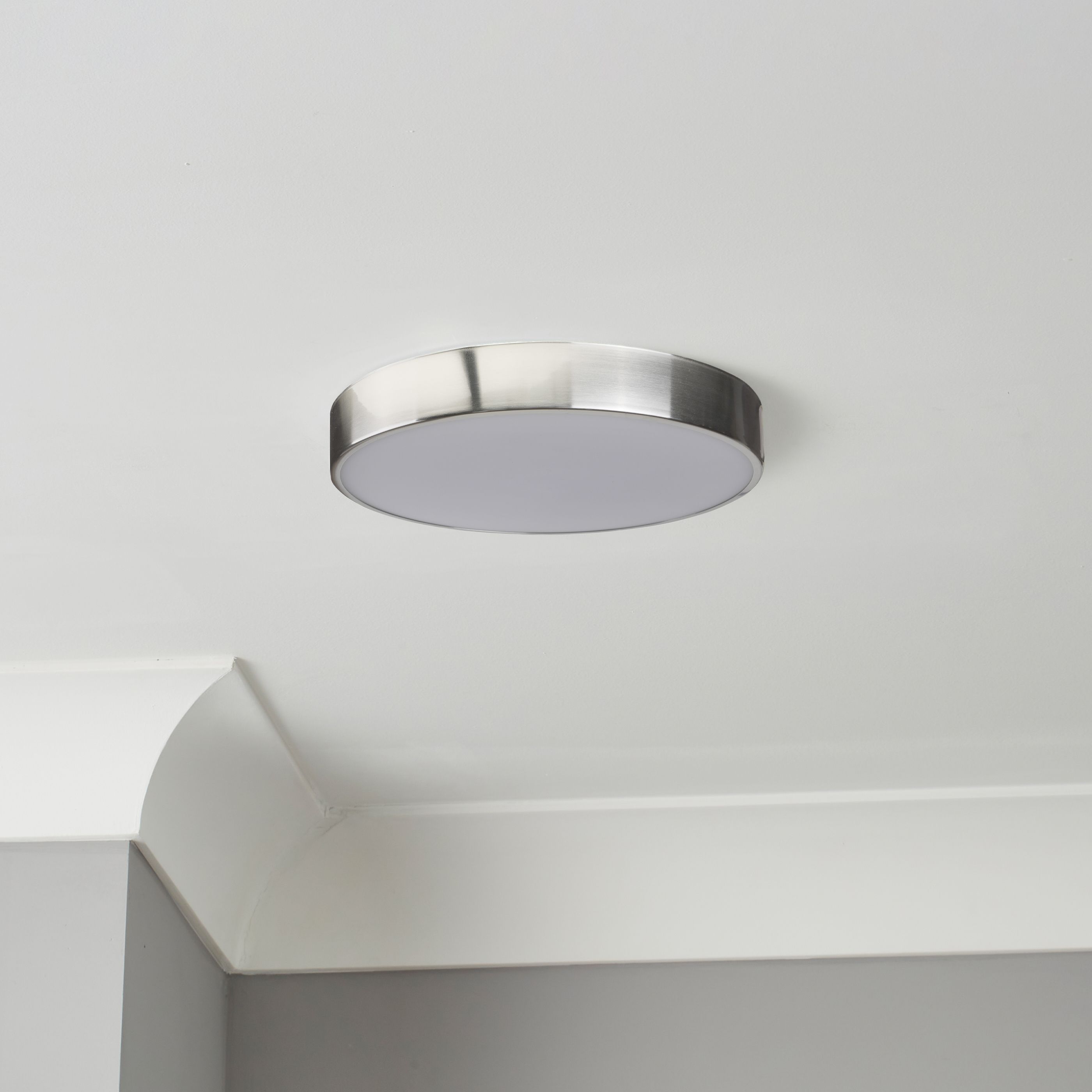 GoodHome Wapta Brushed Metal & plastic Chrome effect Bathroom LED Ceiling light