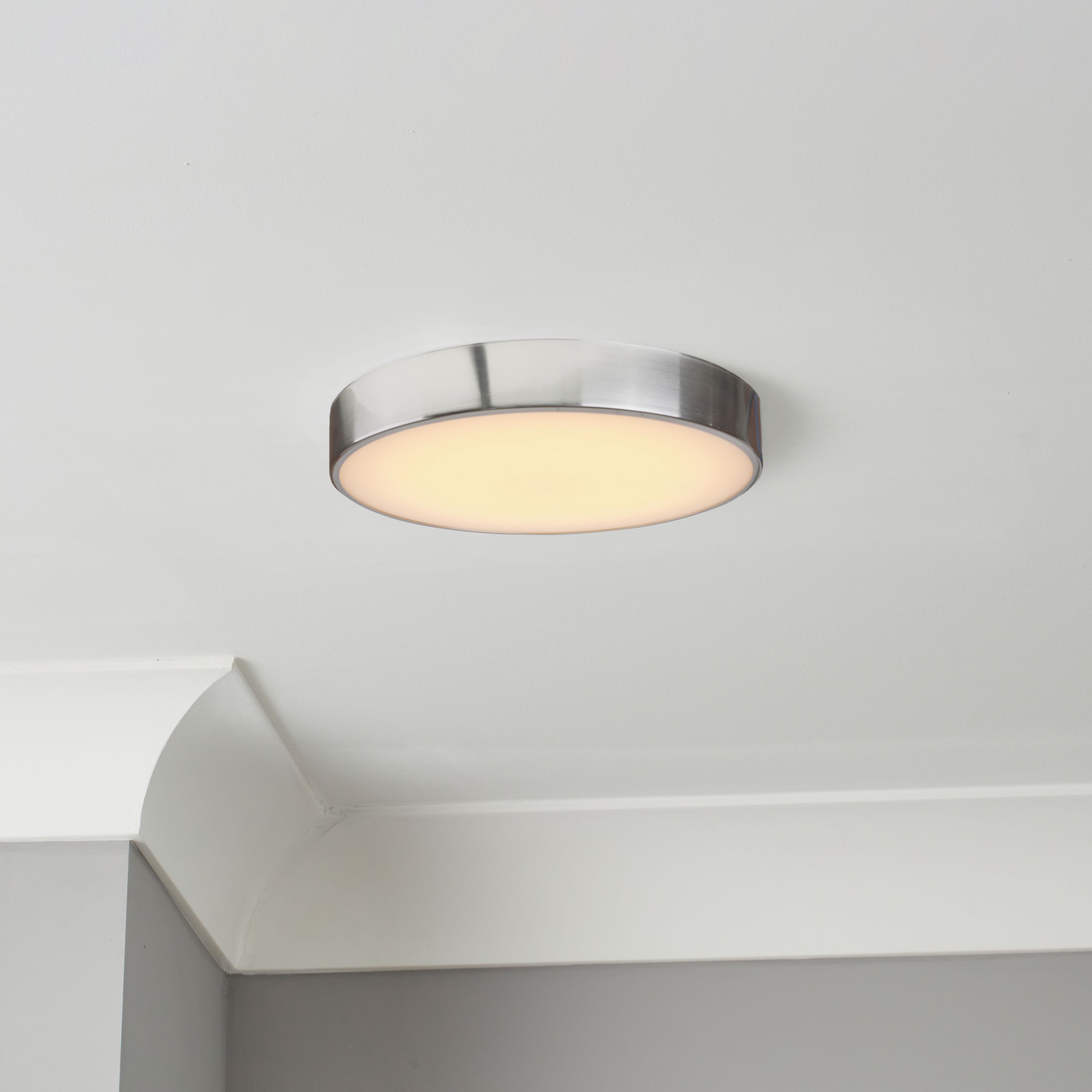 GoodHome Wapta Brushed Metal & plastic Chrome effect Bathroom LED Ceiling light