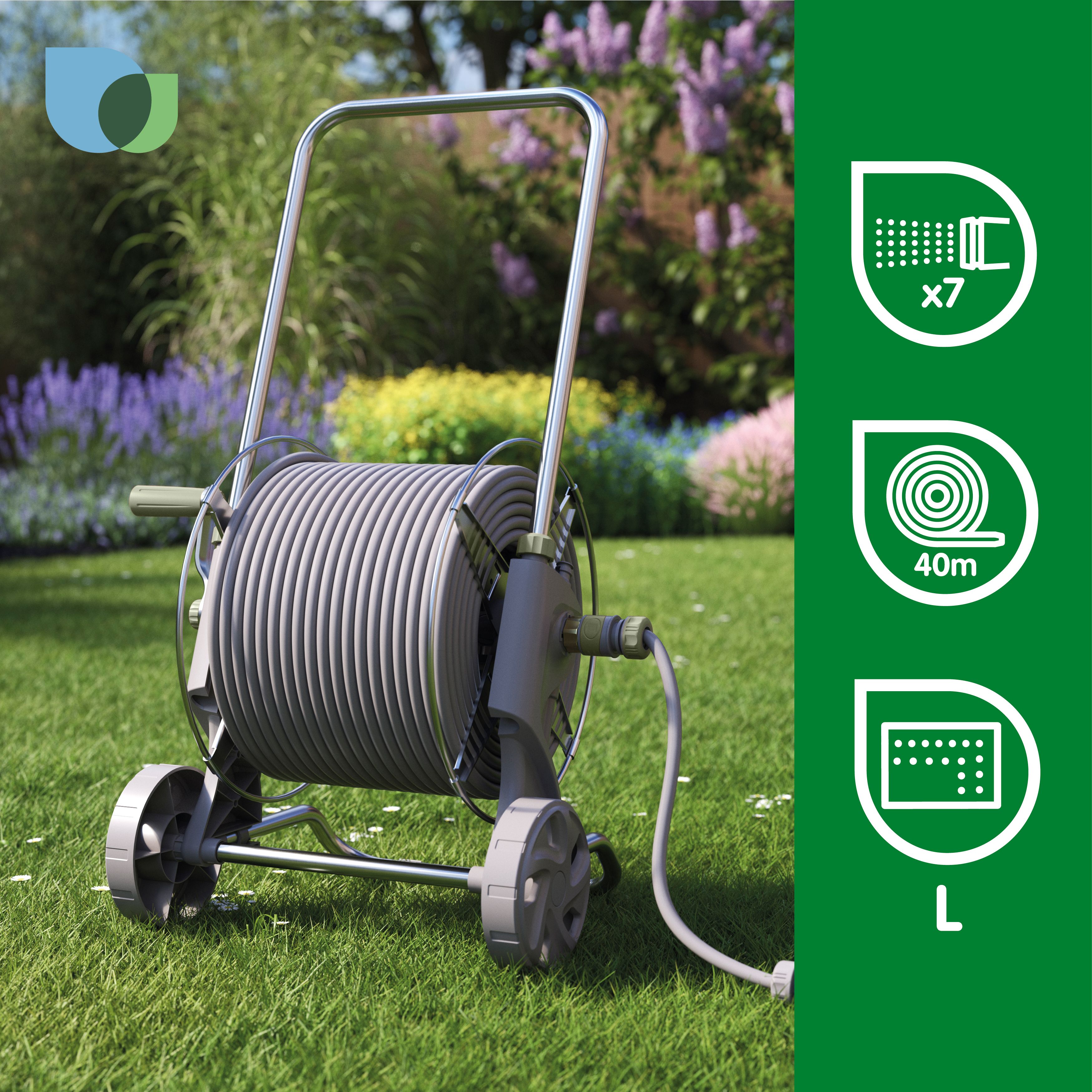 GoodHome Watering Freestanding Manual Hose cart set (L)40m
