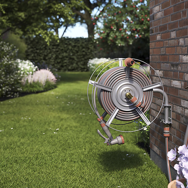 GoodHome Watering Grey Wall-mounted Empty Hose Reel Without Wheels