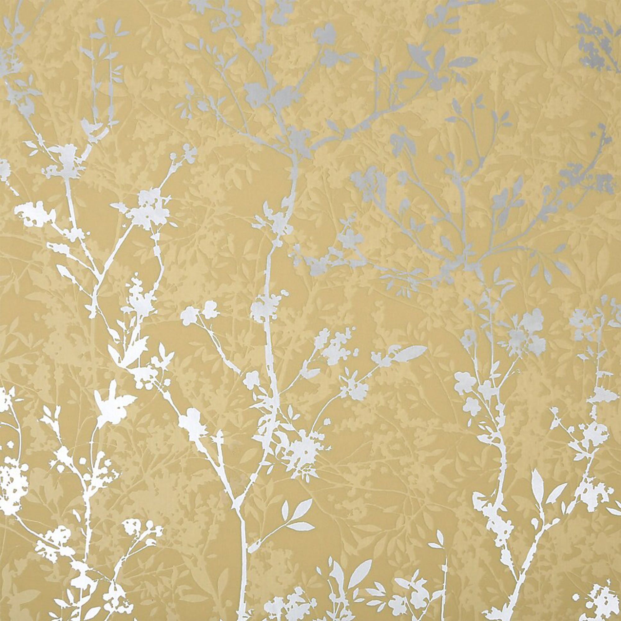 GoodHome Wavendon Yellow Silver effect Sprig Textured Wallpaper