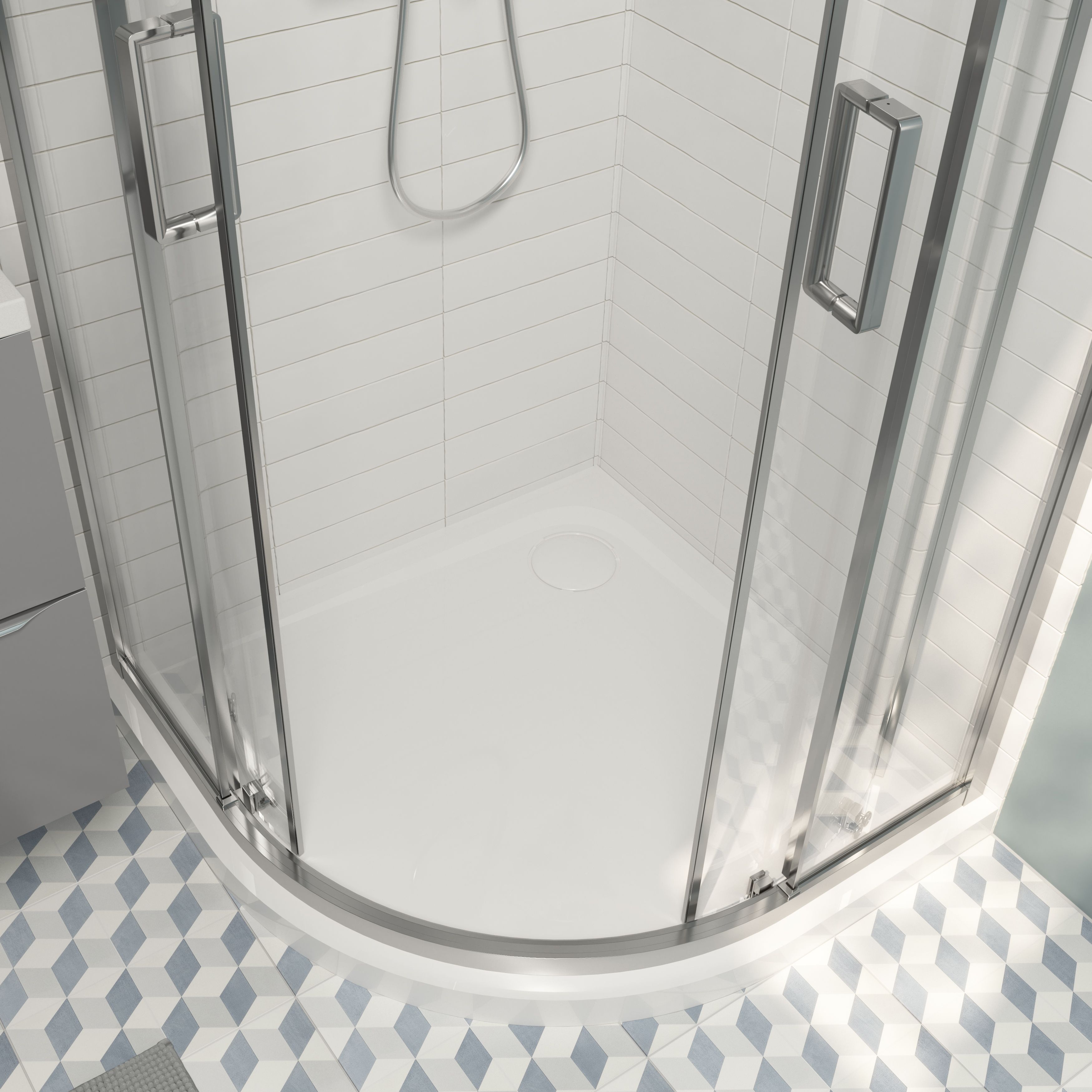GoodHome White Quadrant Corner drain Shower tray (L)90cm (W)90cm (H)2.7cm