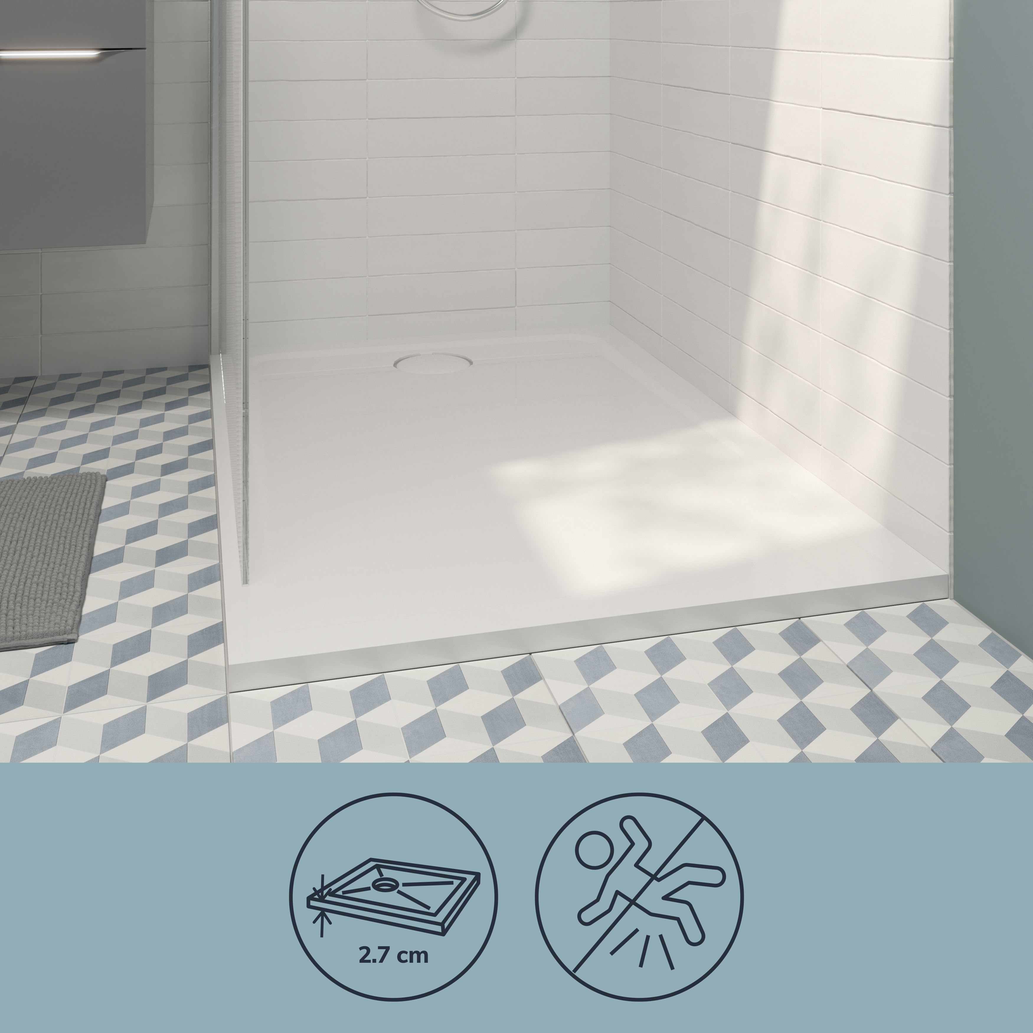 GoodHome White Rectangular End drain Shower tray (L)90cm (W)120cm (H)2.7cm