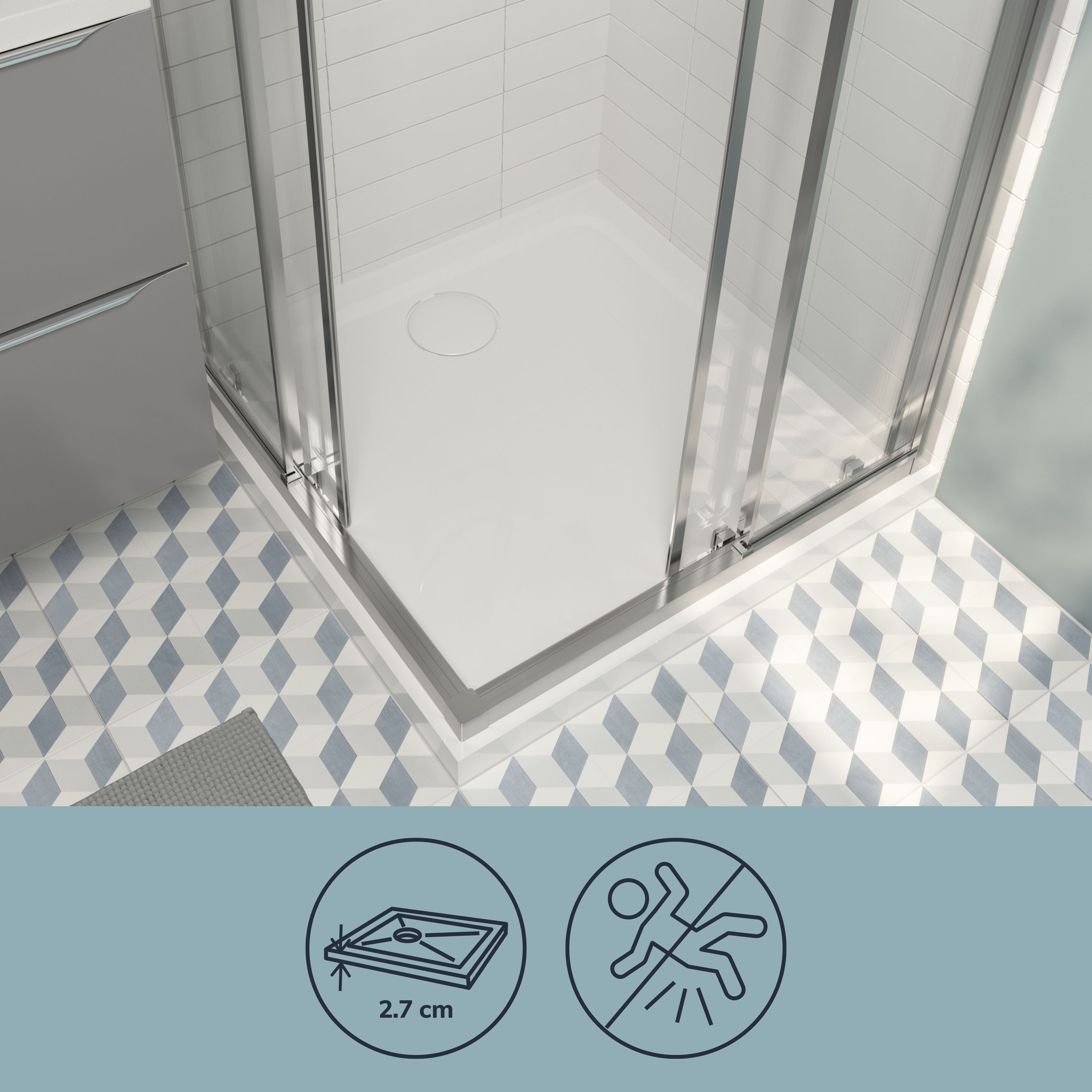 GoodHome White Square End drain Shower tray (L)80cm (W)80cm (H)2.7cm