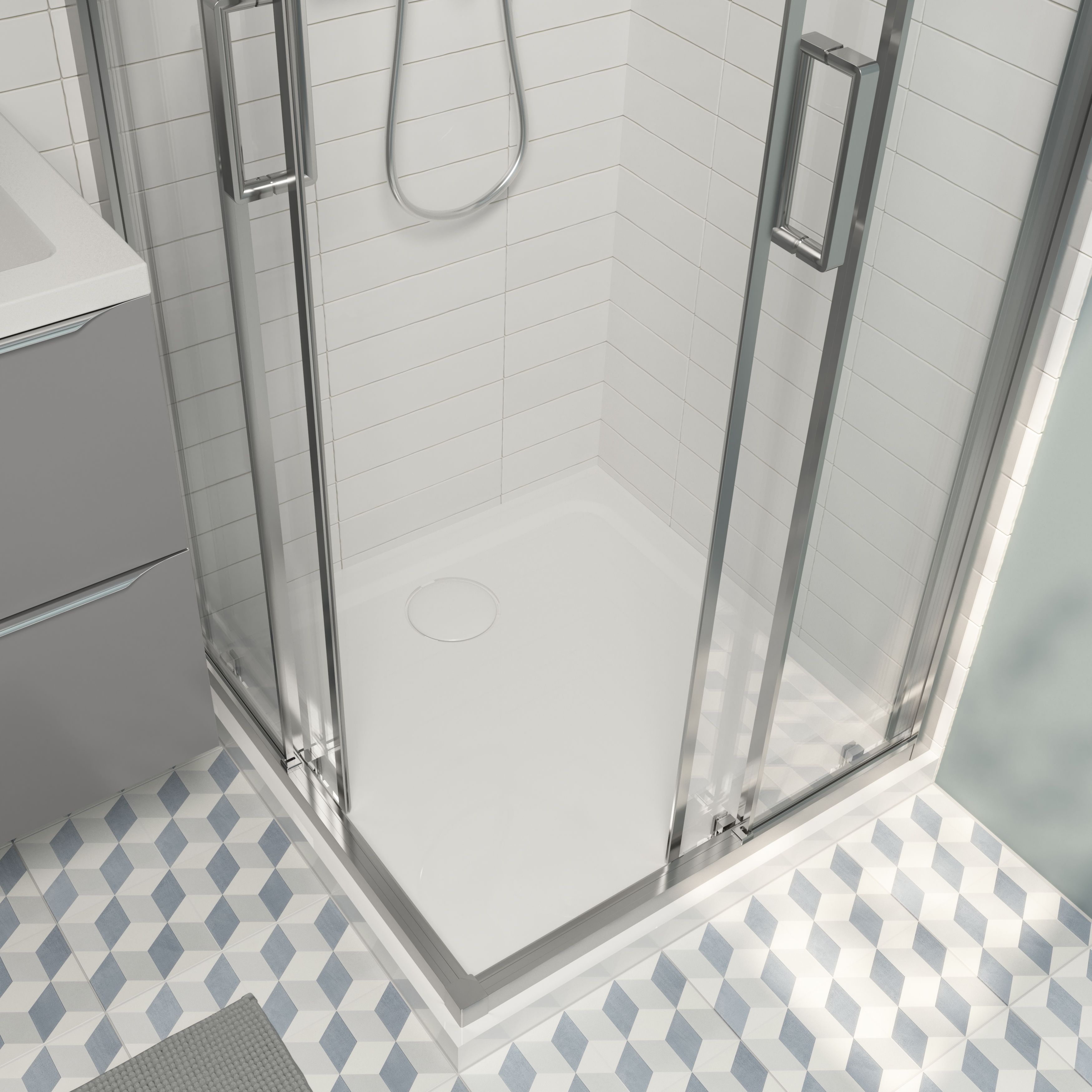 GoodHome White Square End drain Shower tray (L)90cm (W)90cm (H)2.7cm