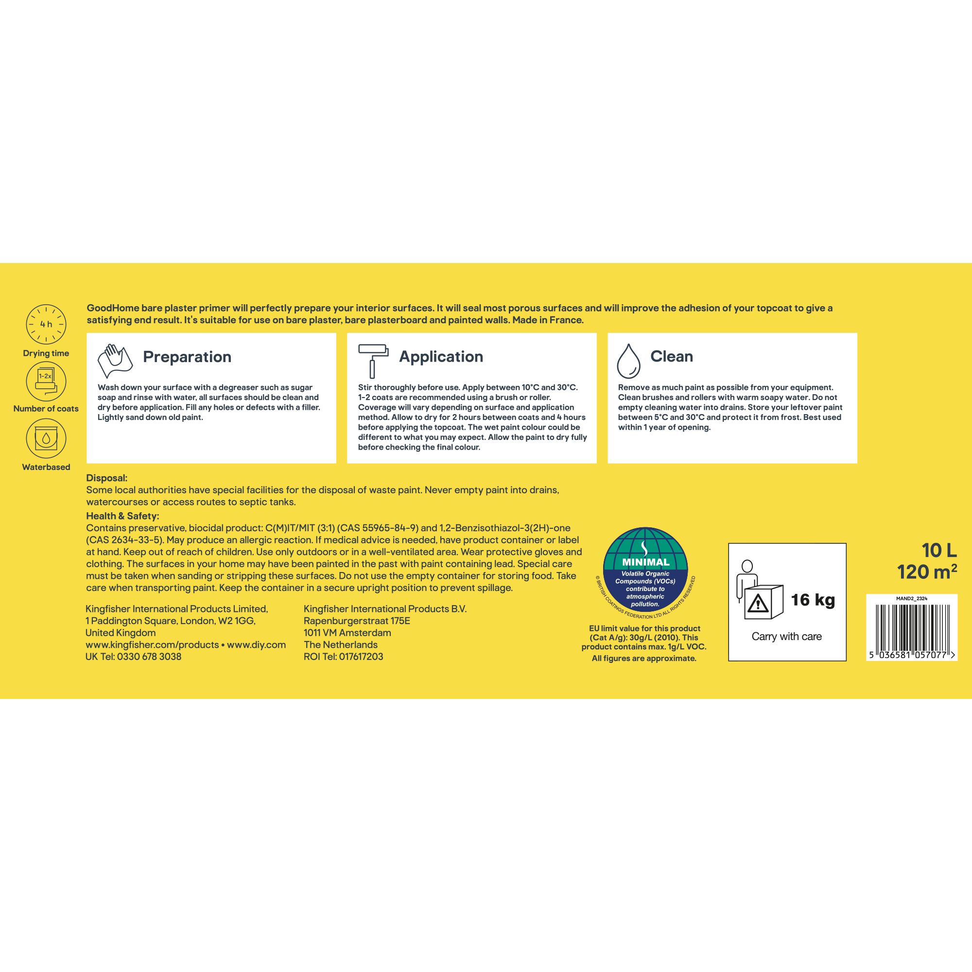 GoodHome White Wall & ceiling Primer & undercoat, 10L