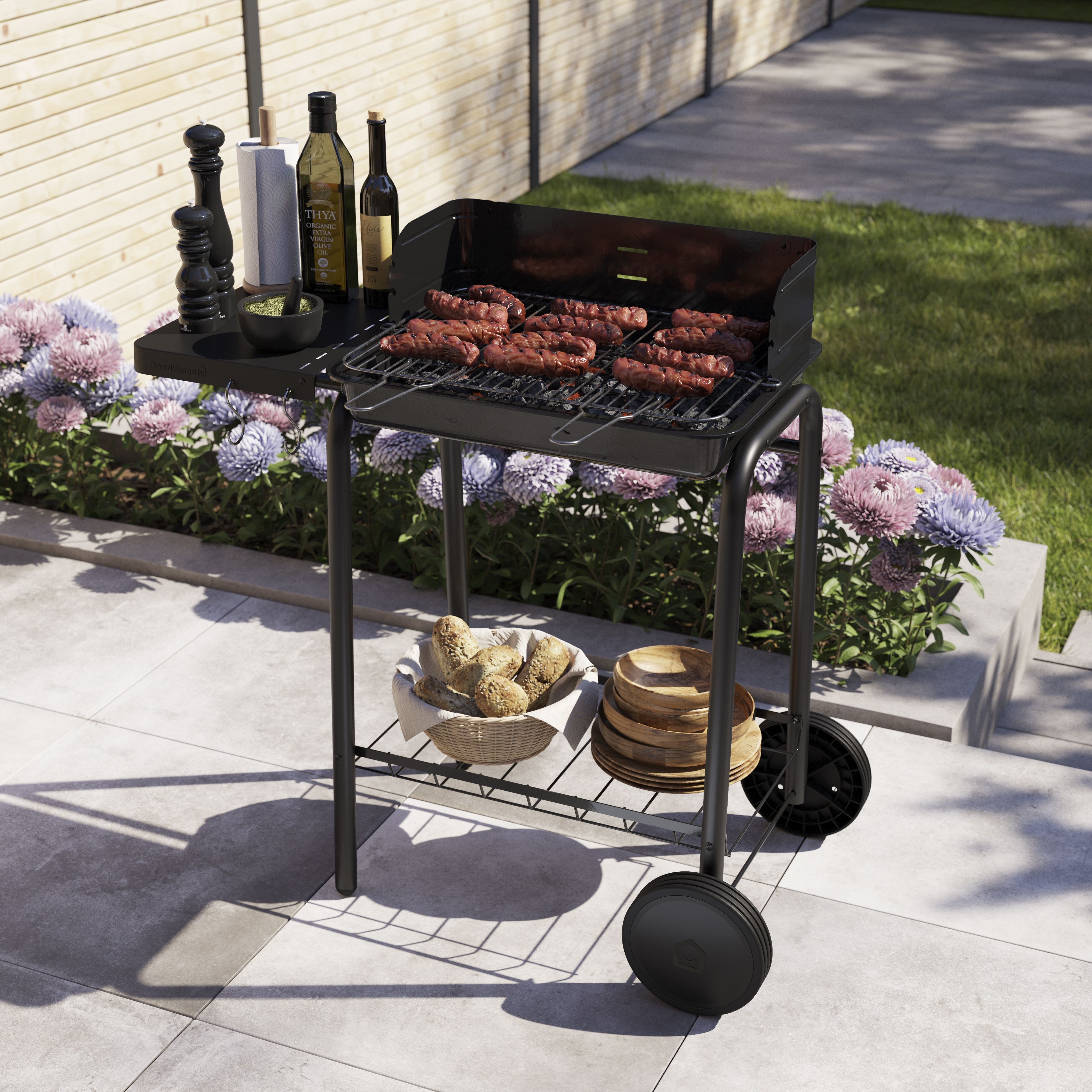 GoodHome Willacy Black Charcoal BBQ 380 x 530mm