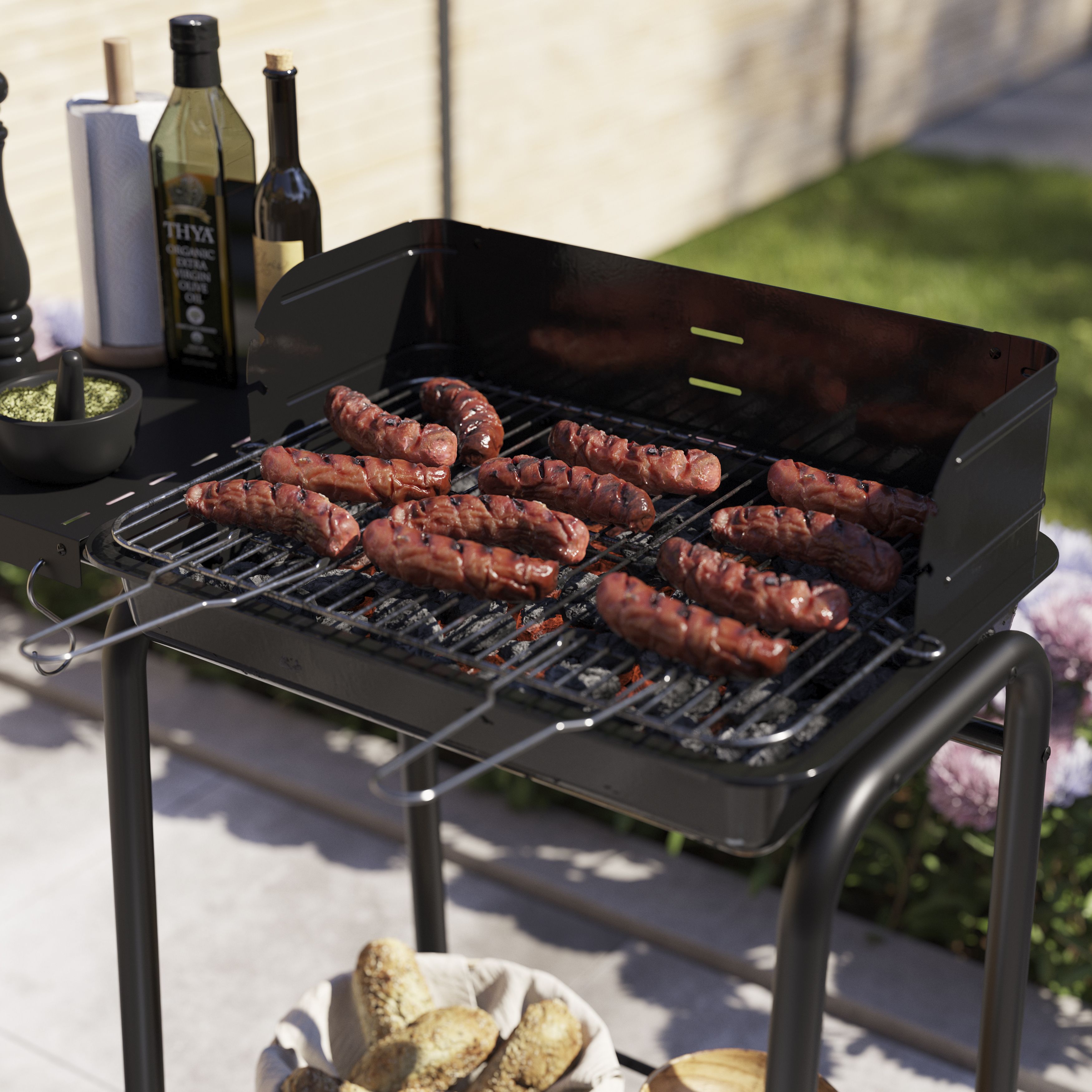 GoodHome Willacy Black Charcoal BBQ 380 x 530mm