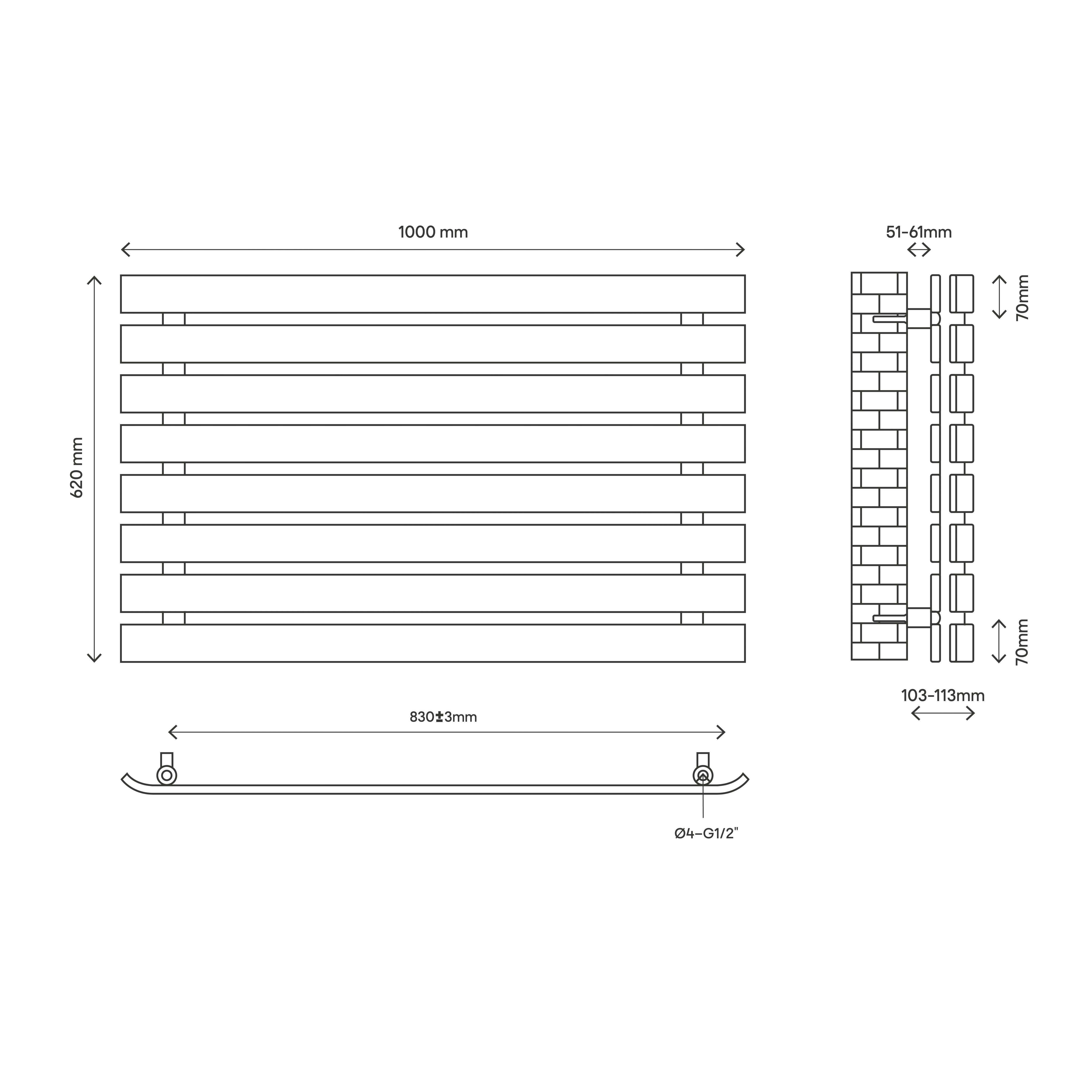 GoodHome Wilsona Anthracite Horizontal Designer Radiator, (W)1000mm x (H)620mm