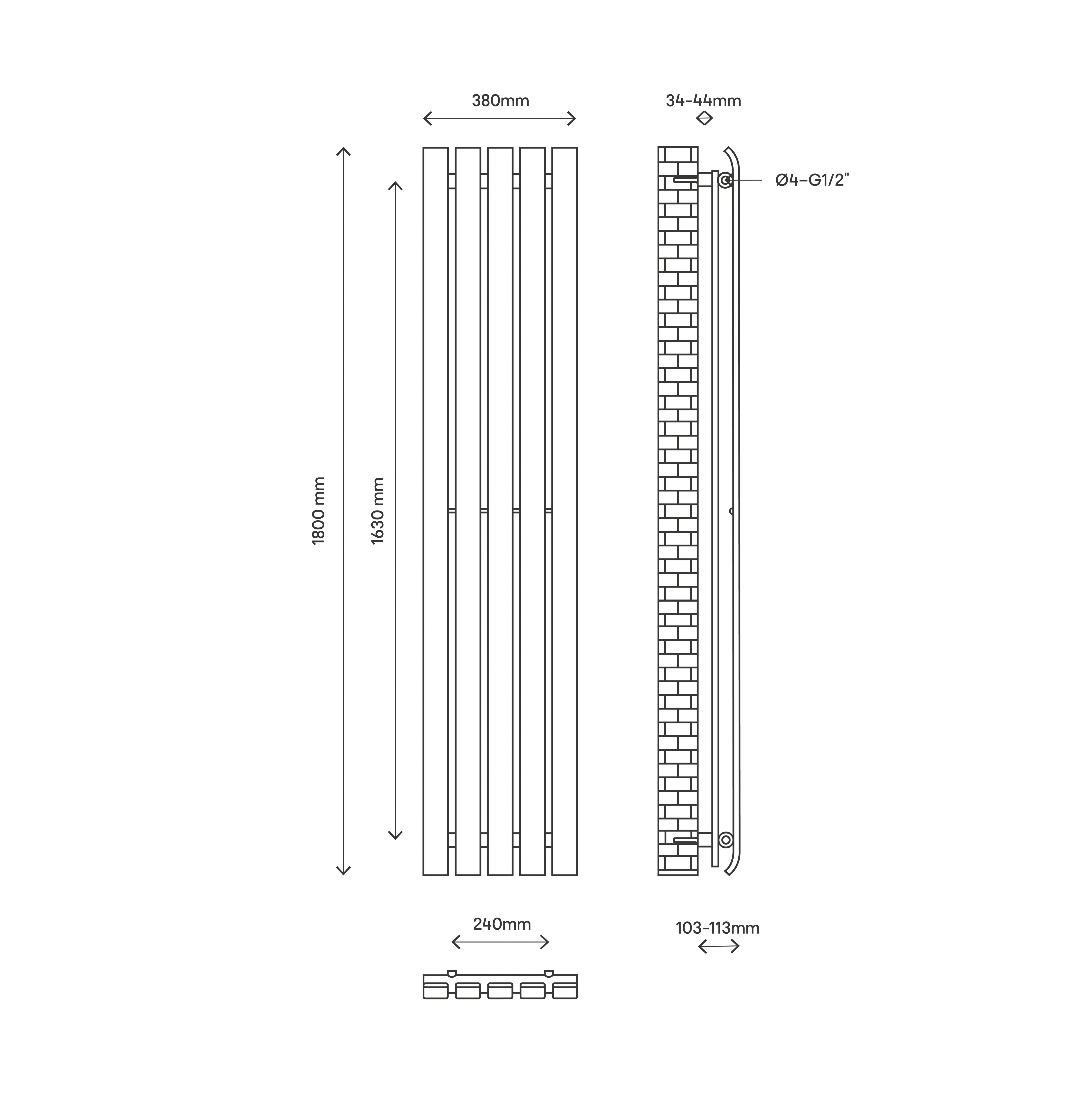 GoodHome Wilsona Double Anthracite Vertical Designer Radiator, (W)380mm x (H)1800mm