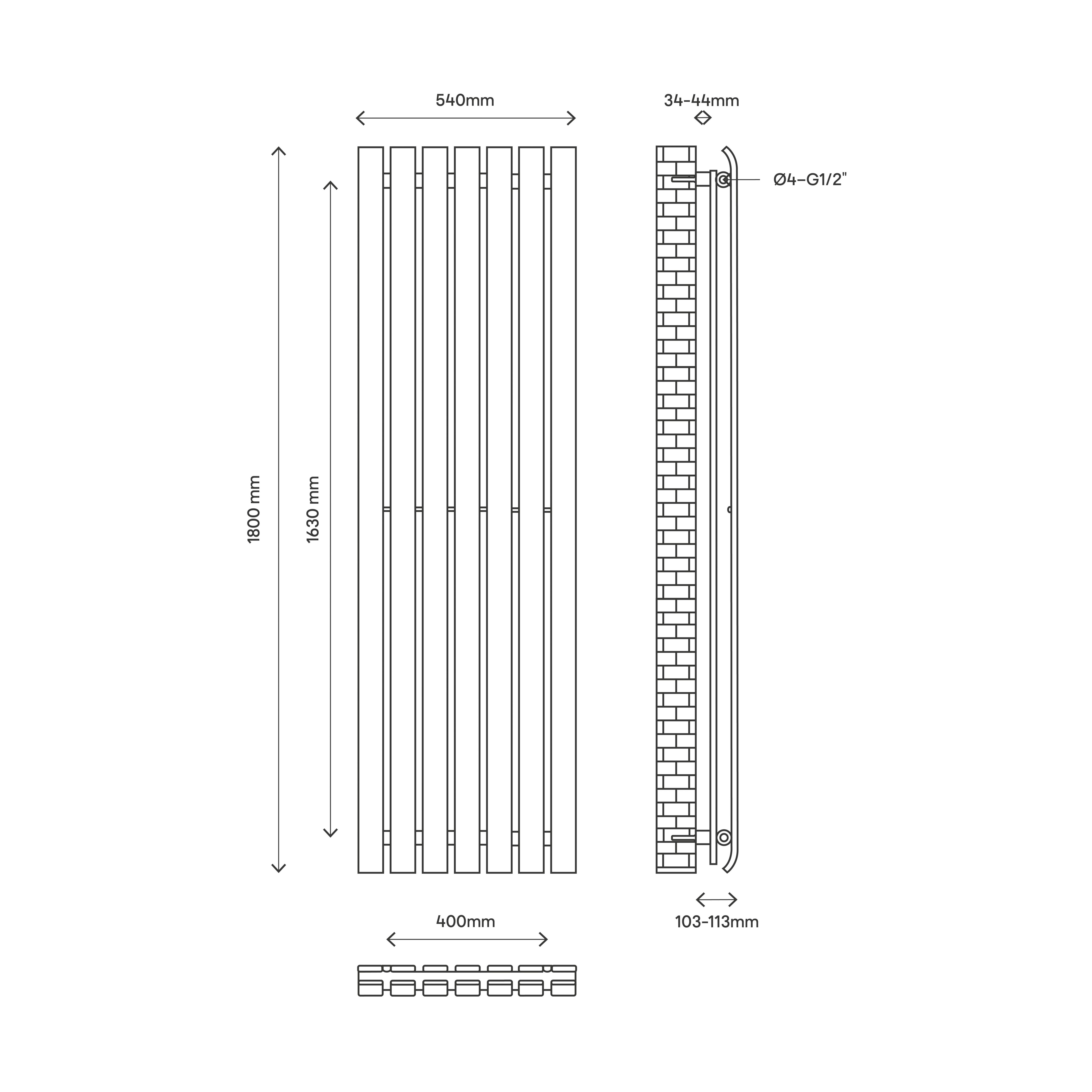 GoodHome Wilsona Double Anthracite Vertical Designer Radiator, (W)540mm x (H)1800mm